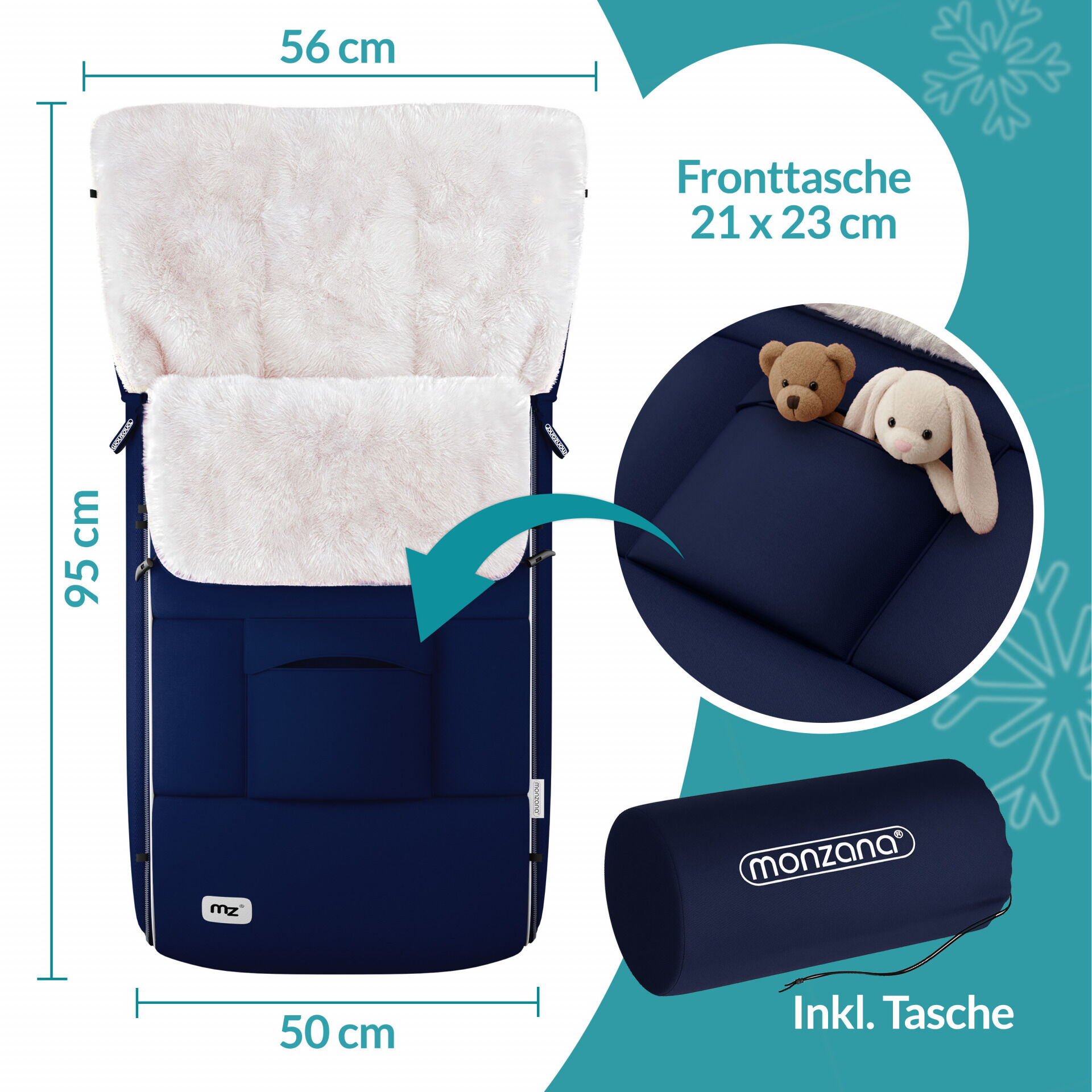 Babyfußsack Marine gefüttert Kinderwagen geeignet