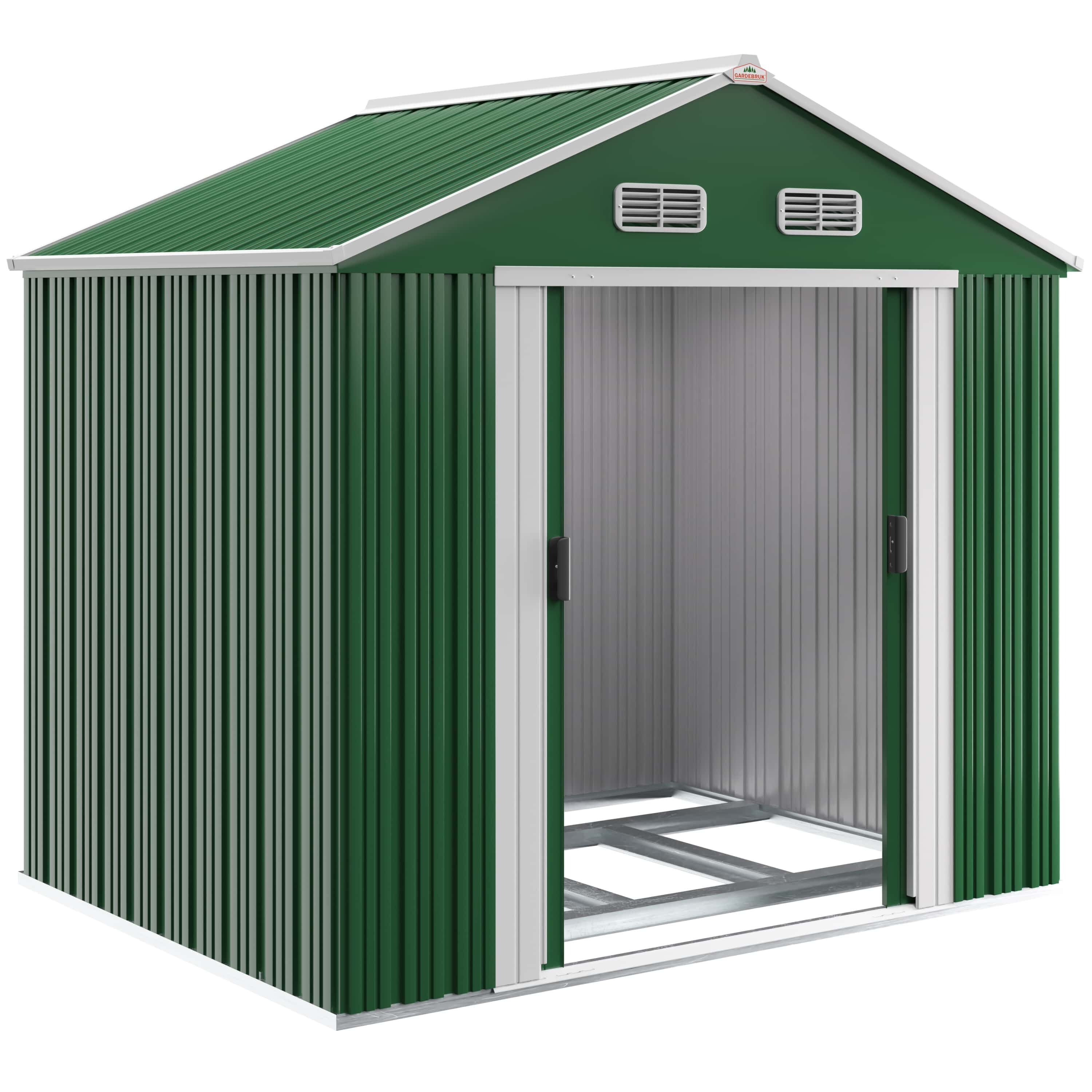 Geräteschuppen Grün 260x205x180cm 5m² verzinkter Bodenkranz Schiebetür