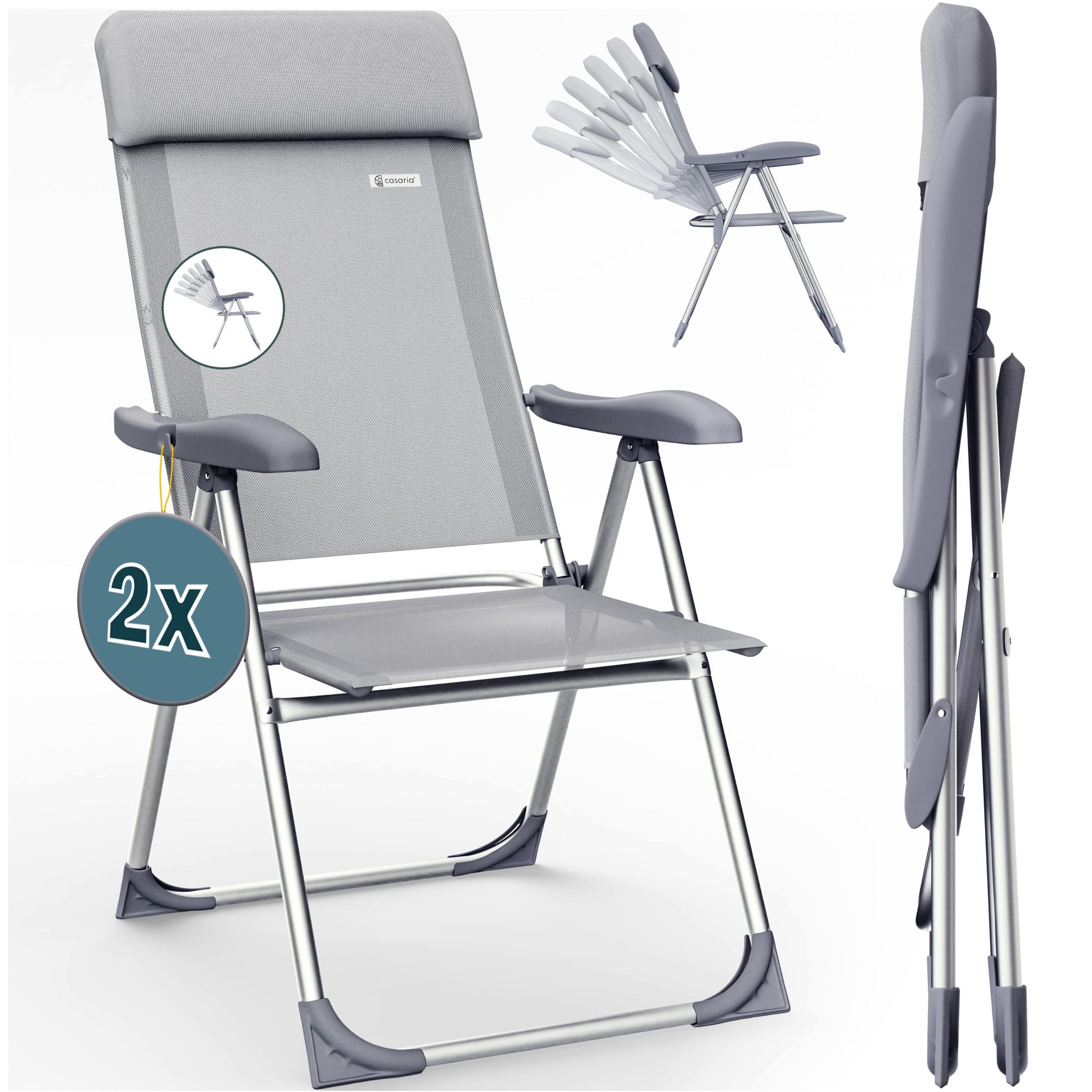 Gartenstuhl 2er-Set Grau Alu klappbar