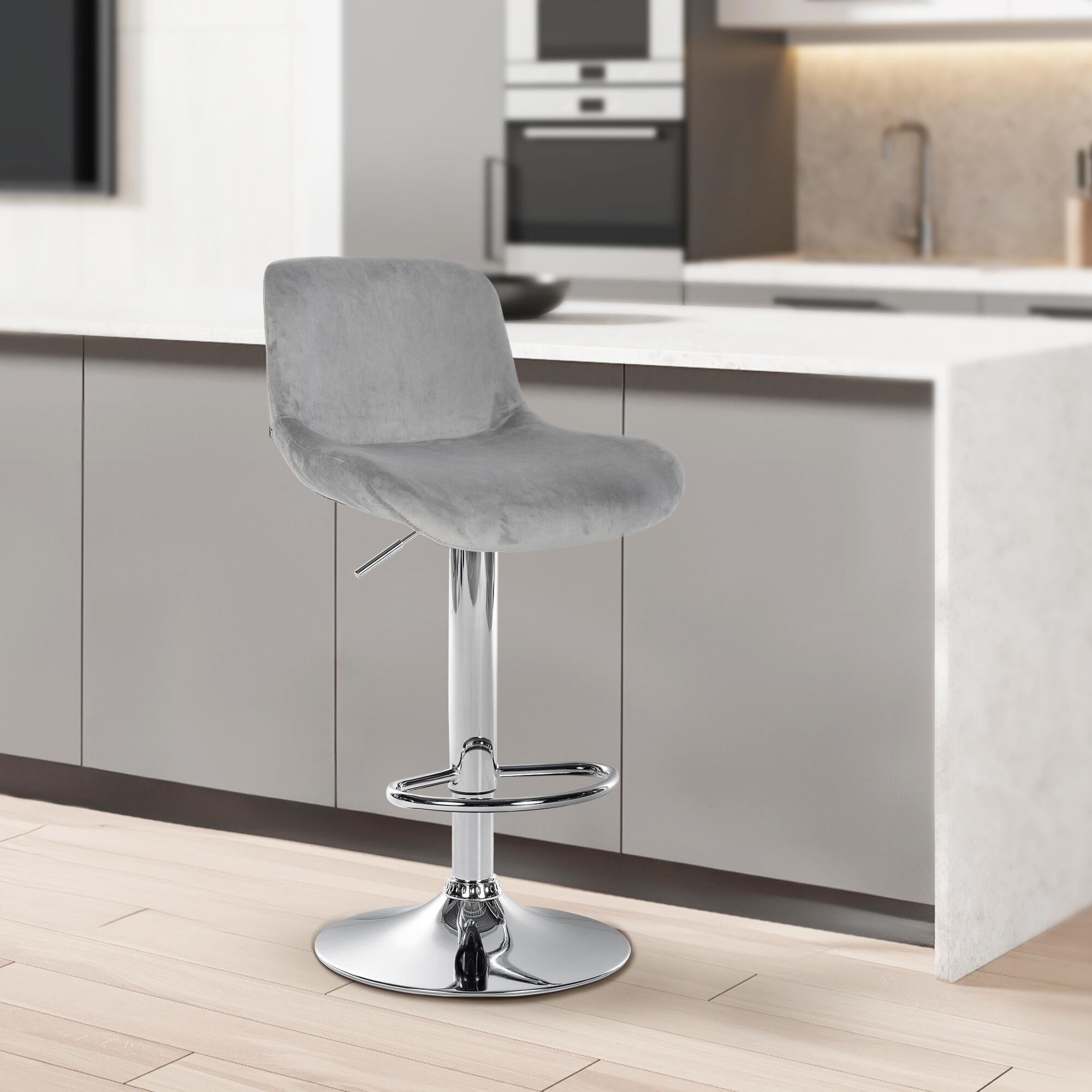 Barhocker Solon Chrom Samt, grau