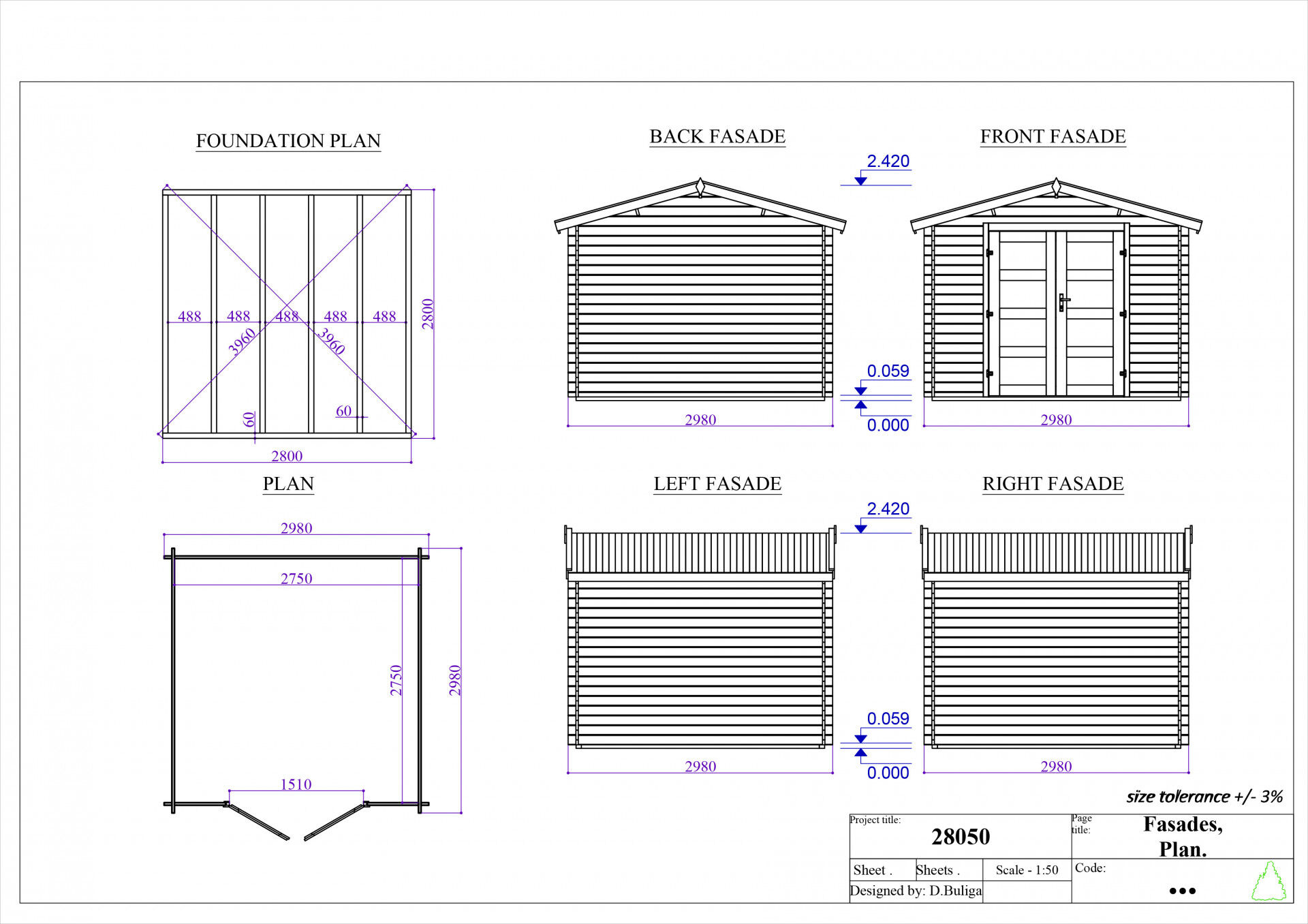 Gartenhaus 3×3 Funny 12 Holz Gartenhaus mit Doppeltür und Satteldach