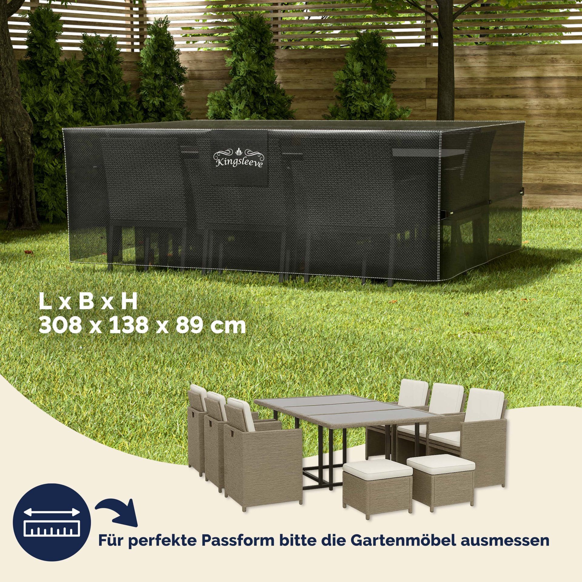 Abdeckplane Sitzgruppe Anthrazit 308x138x89cm 9100mm Wassersäule