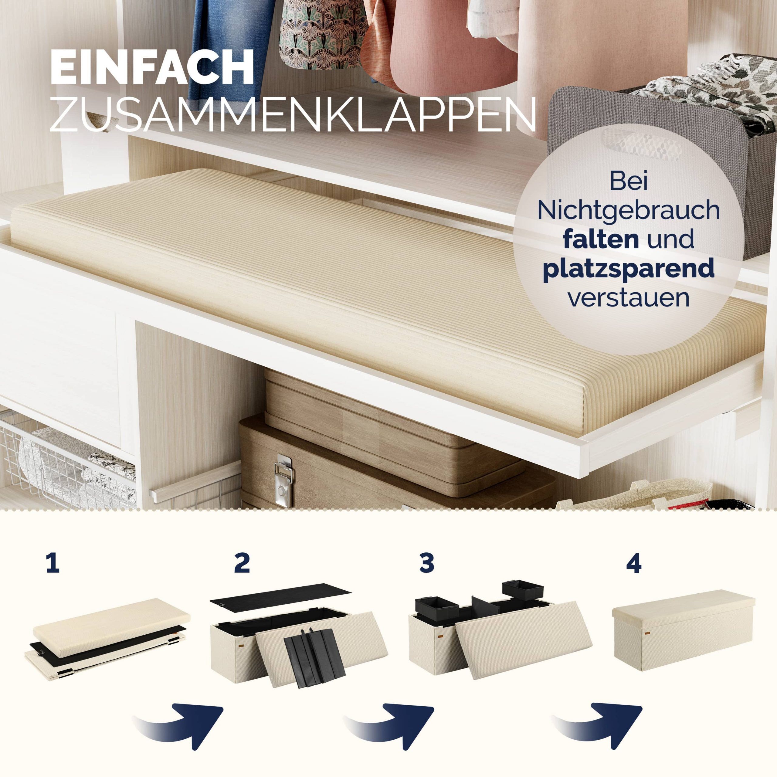 Sitzbank Beige Cord 114x38x38cm MDF faltbar