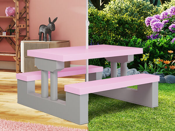 Kindersitzgruppe Pink mit Sonnenschirm