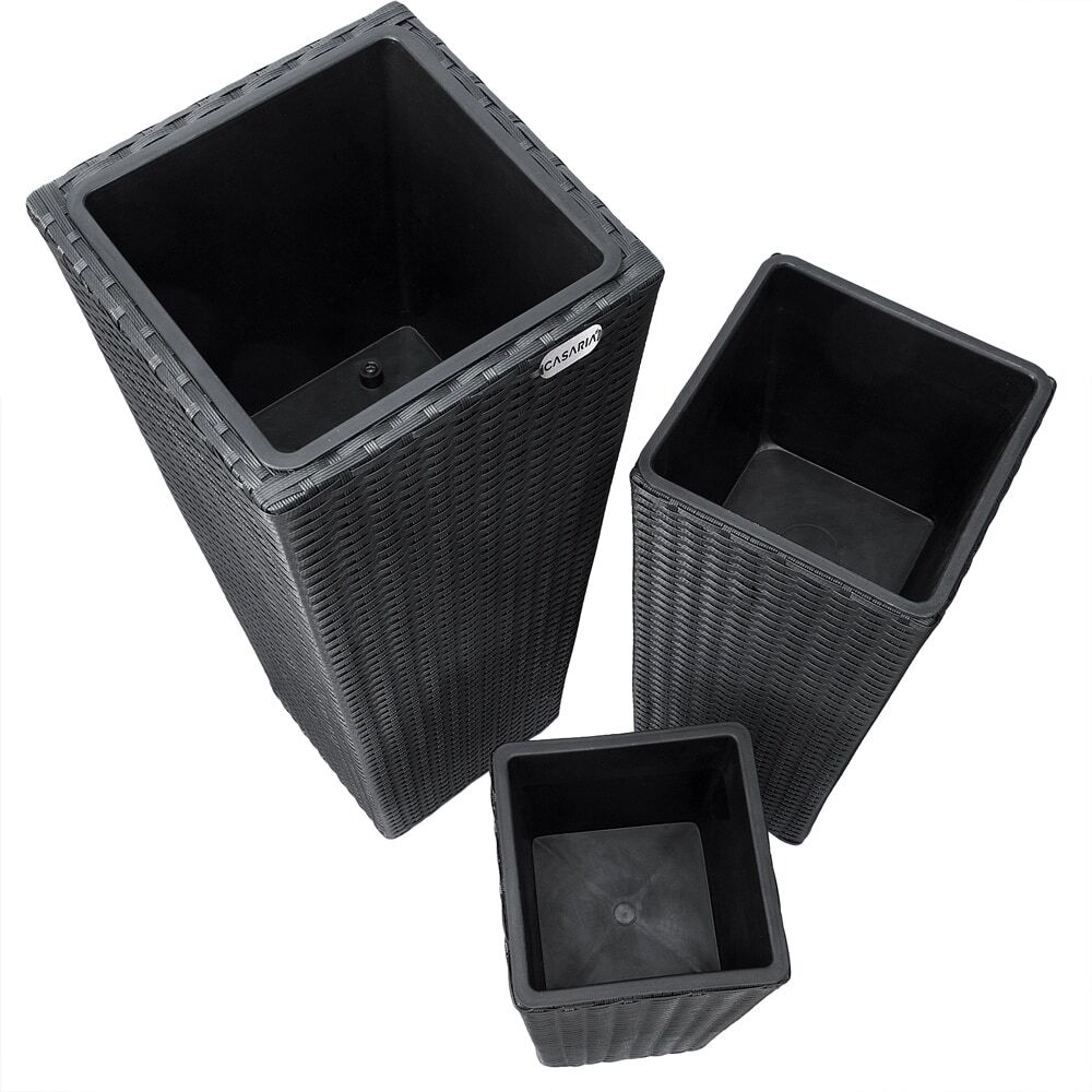 Polyrattan Blumentopf 3er-Set Schwarz