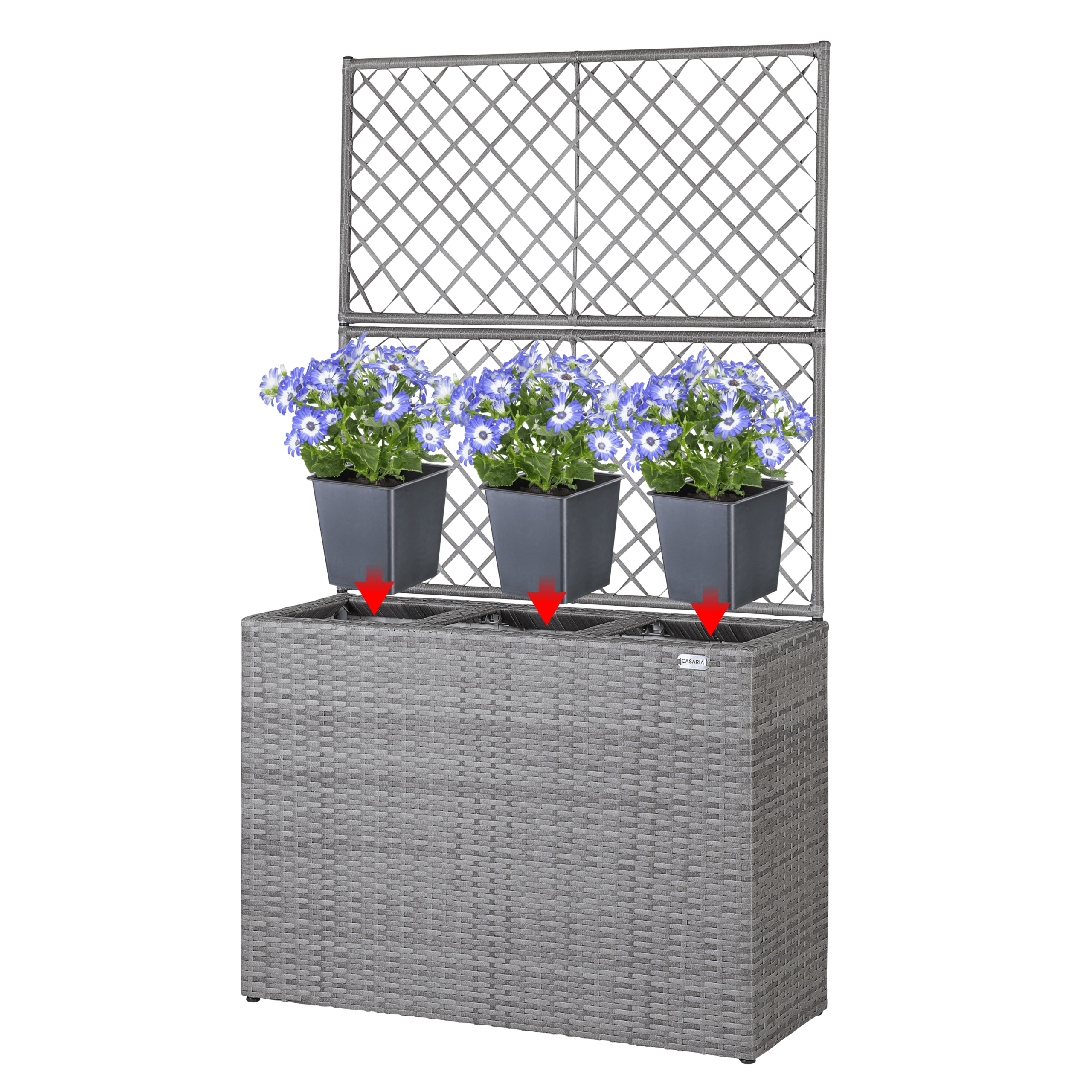 Polyrattan Blumenkasten mit Rankgitter Grau