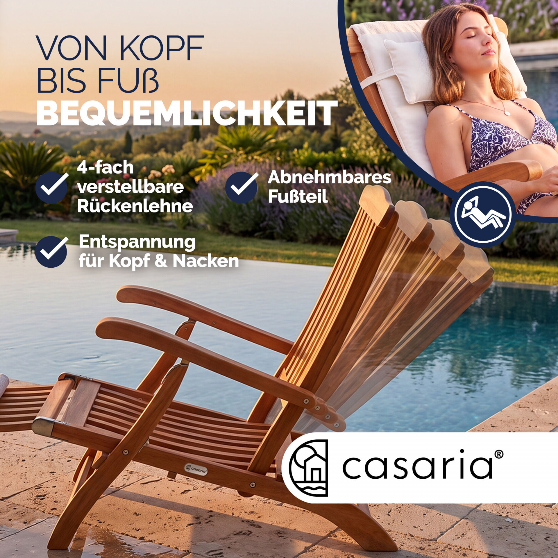 Gartenliege Queen Mary® Akazienholz FSC®-zertifiziert 169x54x95cm