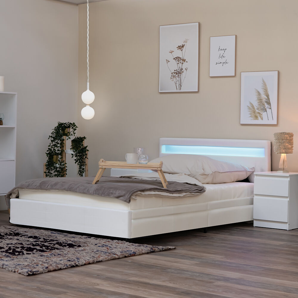LED Bett mit Schubladen und Matratze NUBE - 140 x 200 cm Weiß