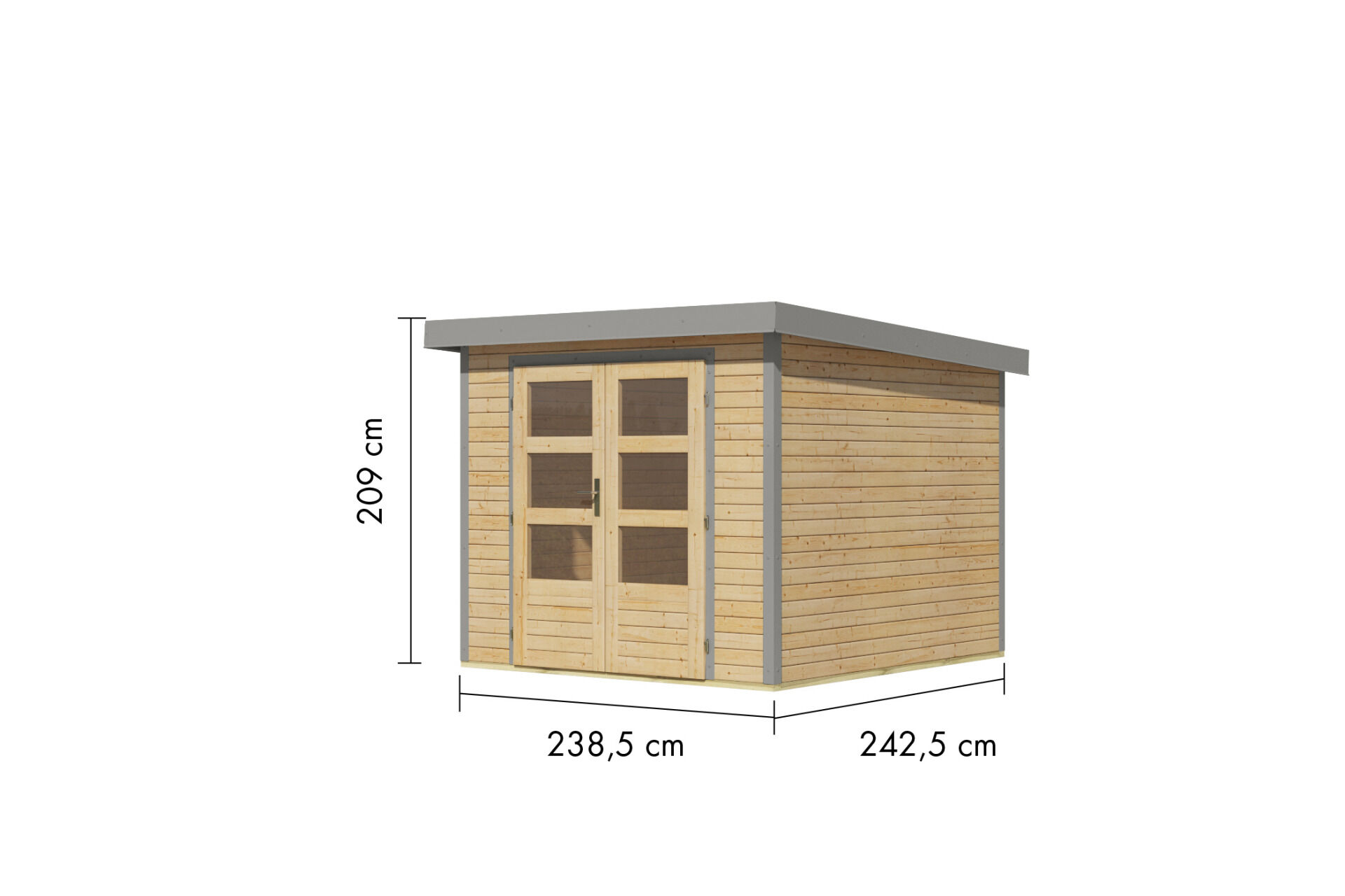 Karibu Pultdach Holz & Metall Gartenhaus Jupiter 3,5, naturbelassen / graualuminium