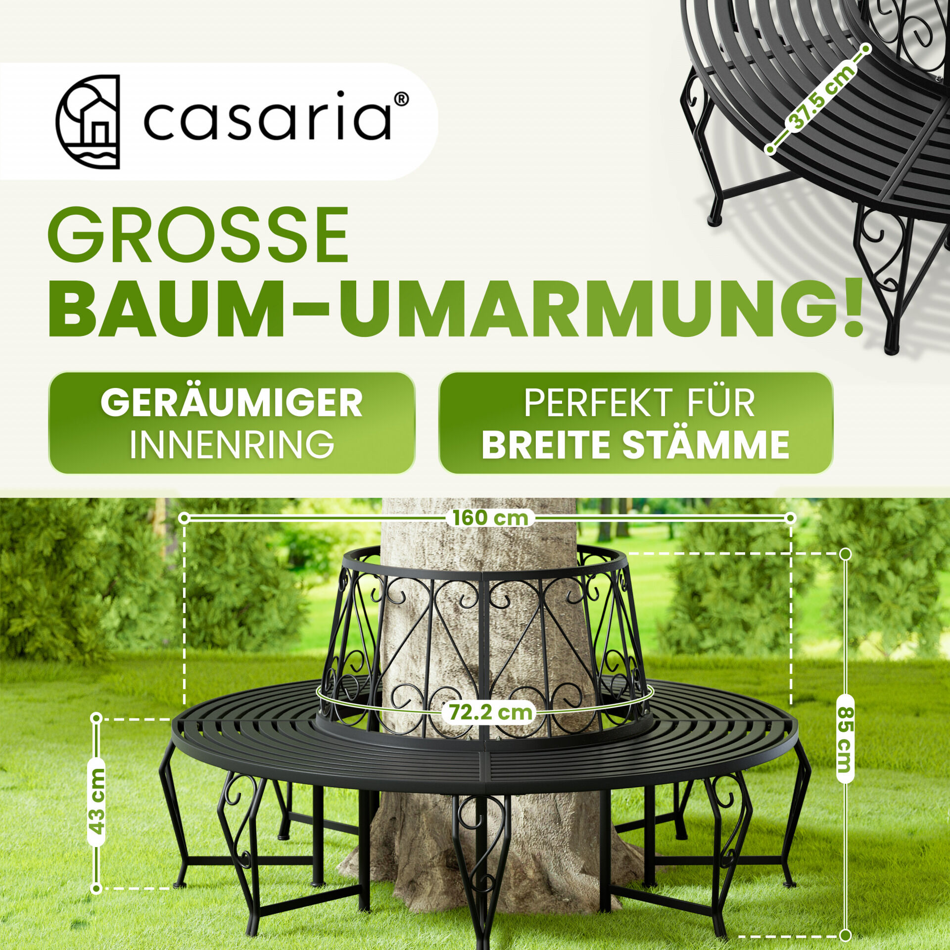 Baumbank Bree Schwarz Metall Ø160cm