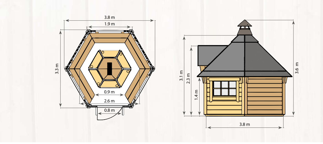 Grundriss und Zeichnung Grillkota Deluxe 9 m²