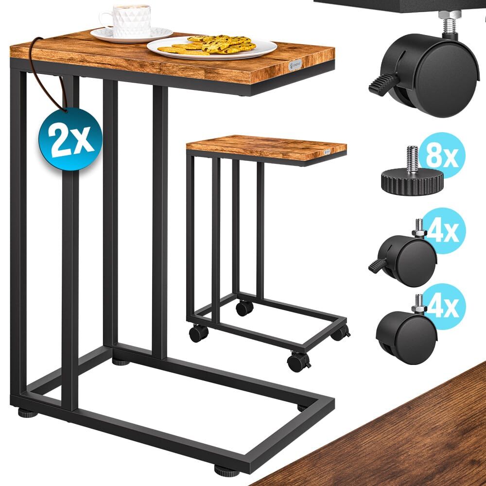 Beistelltisch Schwarz 2er-Set unterfahrbar 50x35x65/70cm mobil Rollen mit Bremse