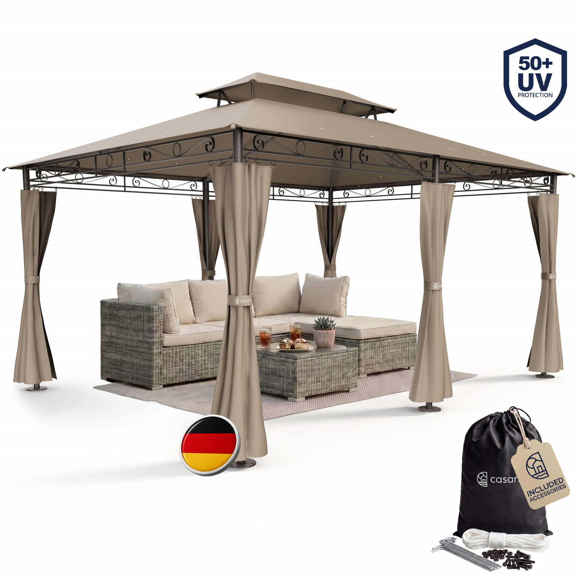 Pavillon Topas Taupe 3x4m UV-Schutz 50+
