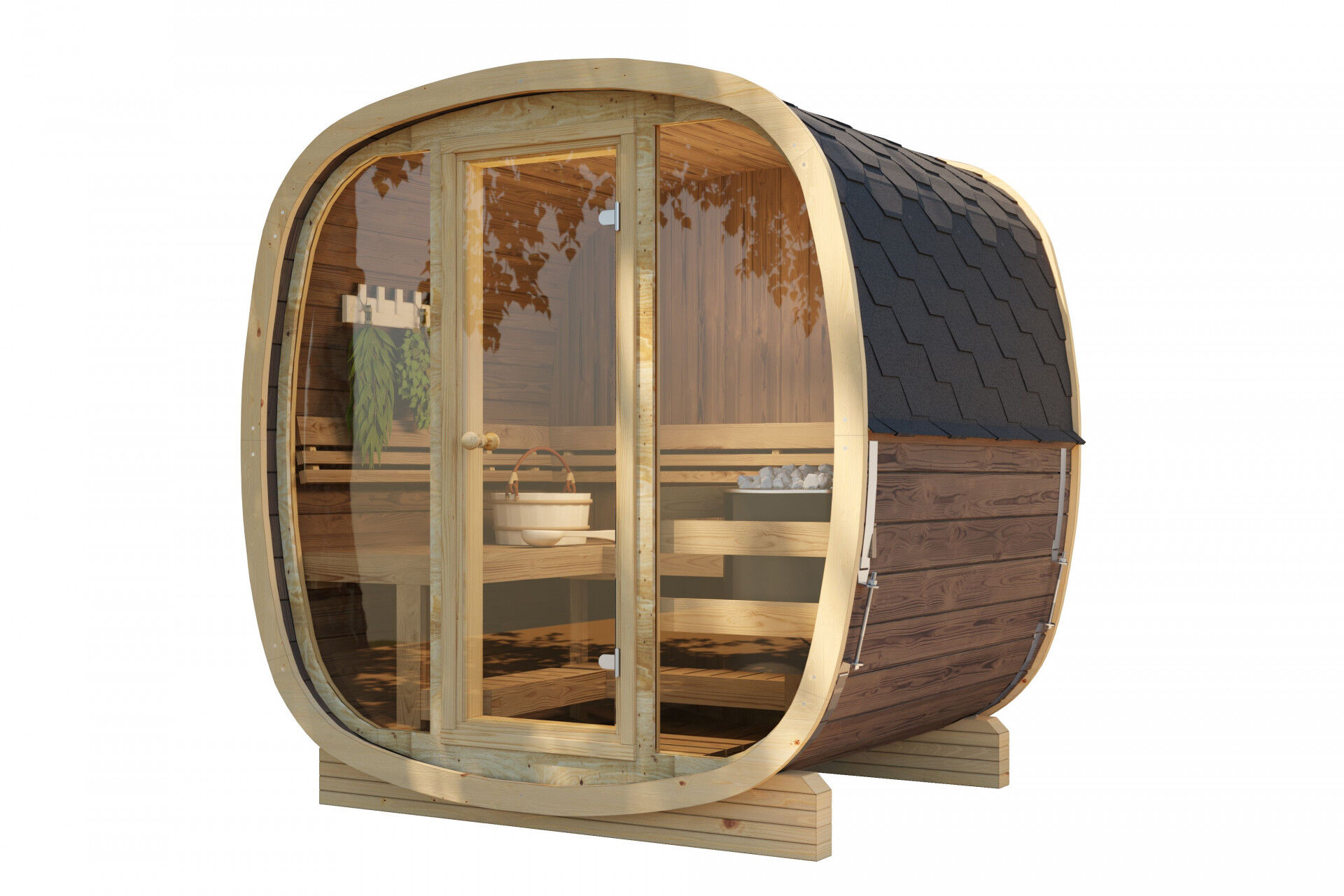 Finn Art Fasssauna Quadro 160 Standard, Thermoholz, Vollglas Front, freigestellt