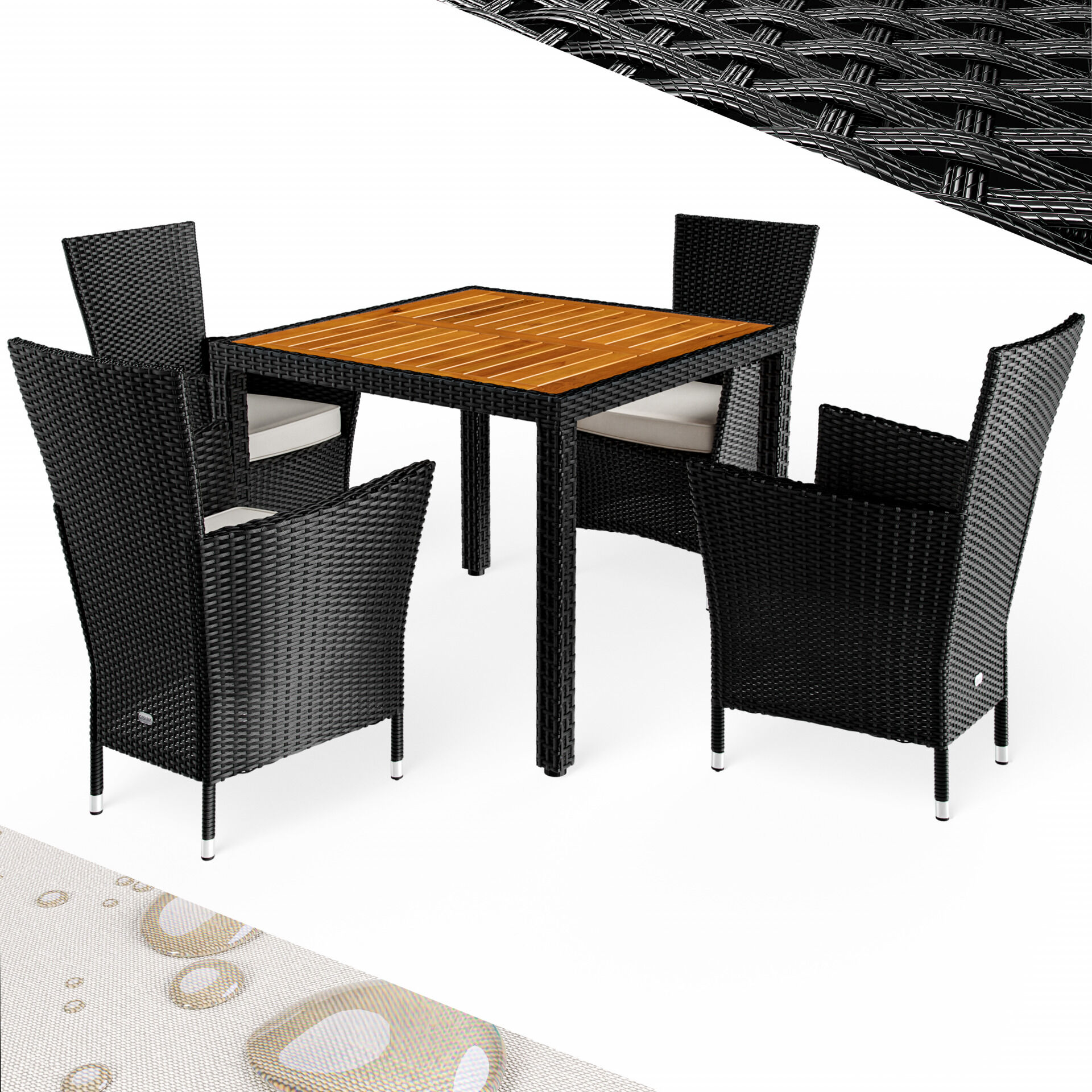 Polyrattan Garten-Sitzgruppe Korfu 5-tlg Schwarz