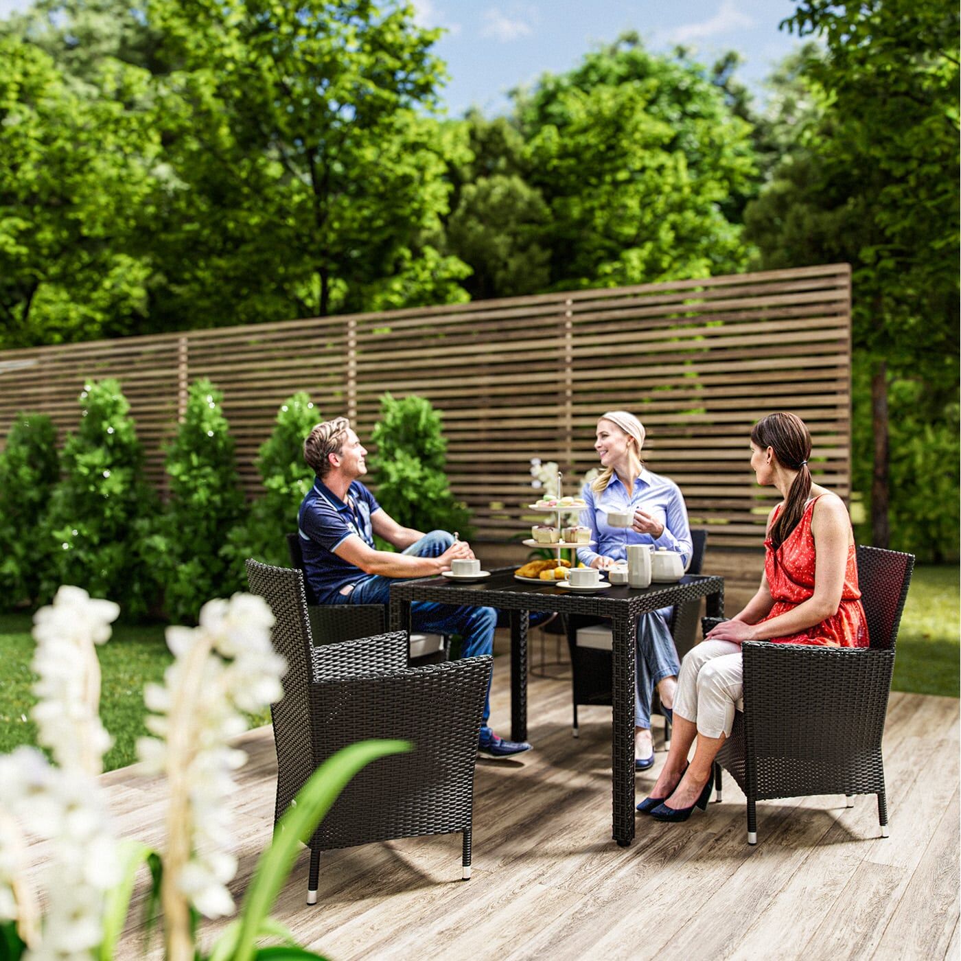 Polyrattan Garten-Sitzgruppe Riga 5-tlg Schwarz