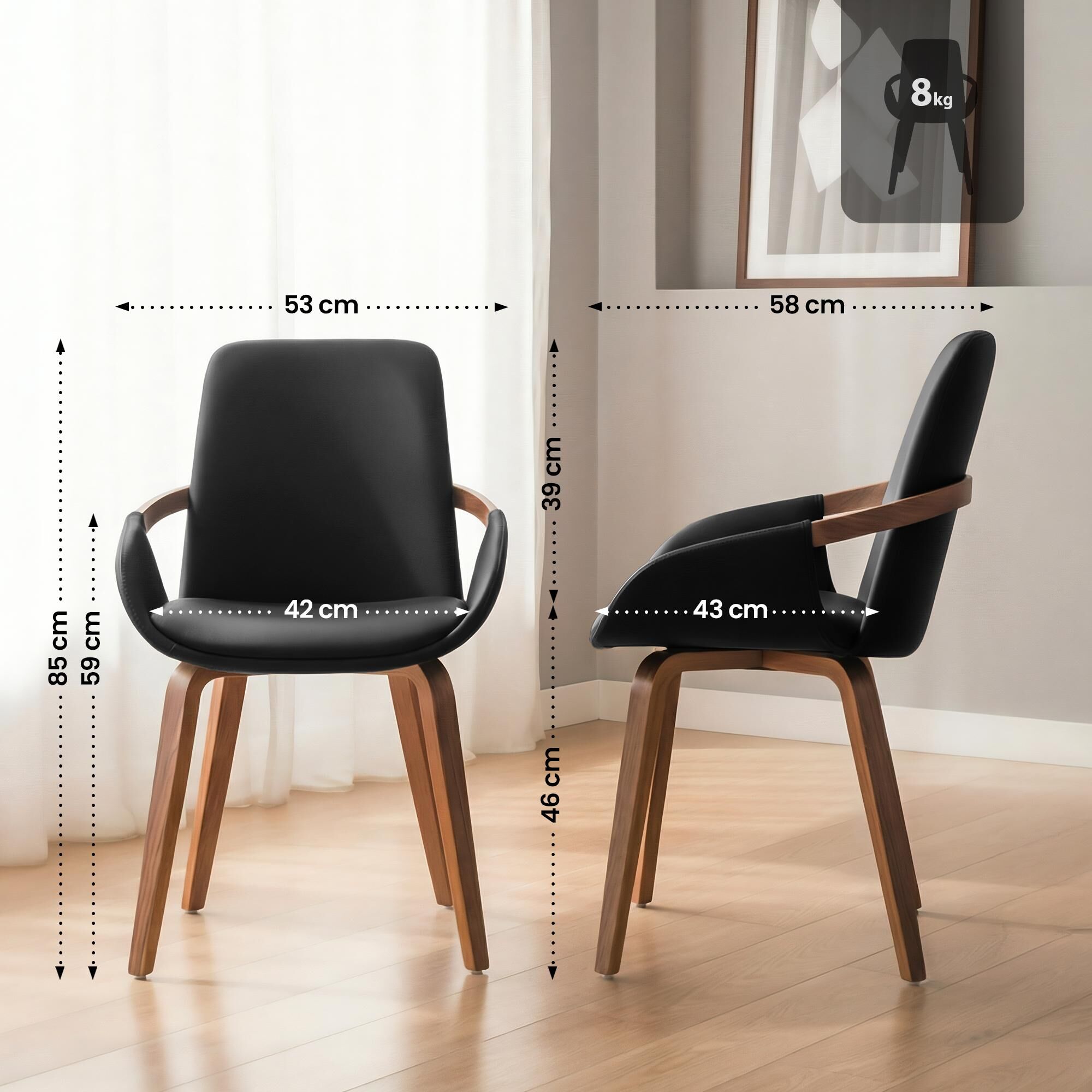 Esszimmerstuhl Bertol Kunstleder, walnuss/schwarz