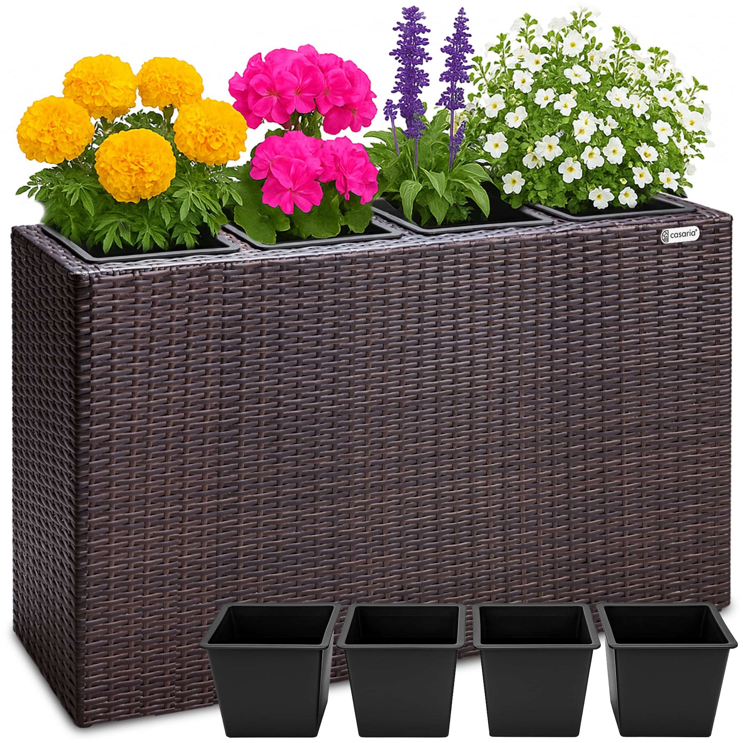 Polyrattan Blumentopf Braun 95x27x60cm