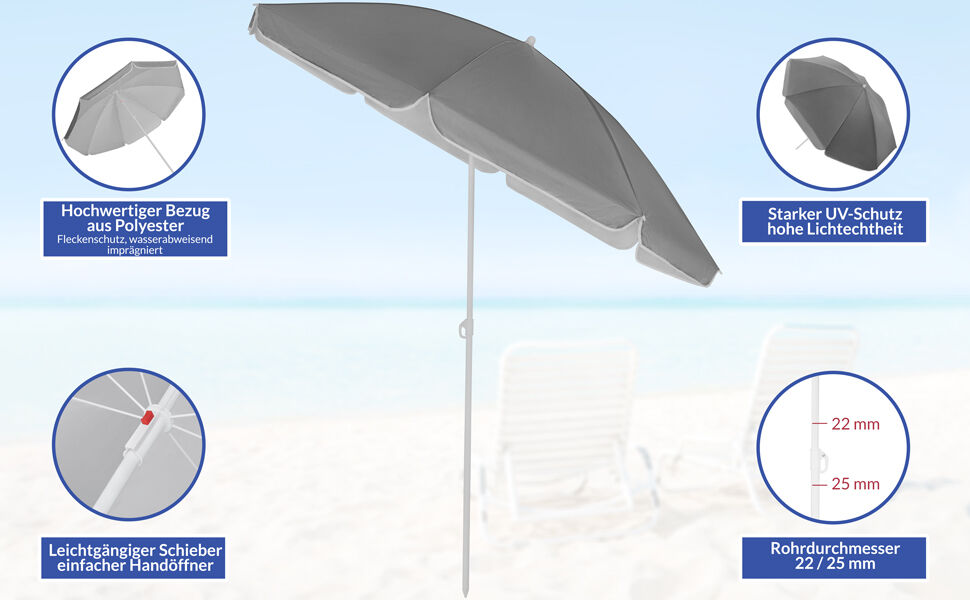 Sonnenschirm Cyprus Anthrazit 180cm UV-Schutz 50+ Neigefunktion