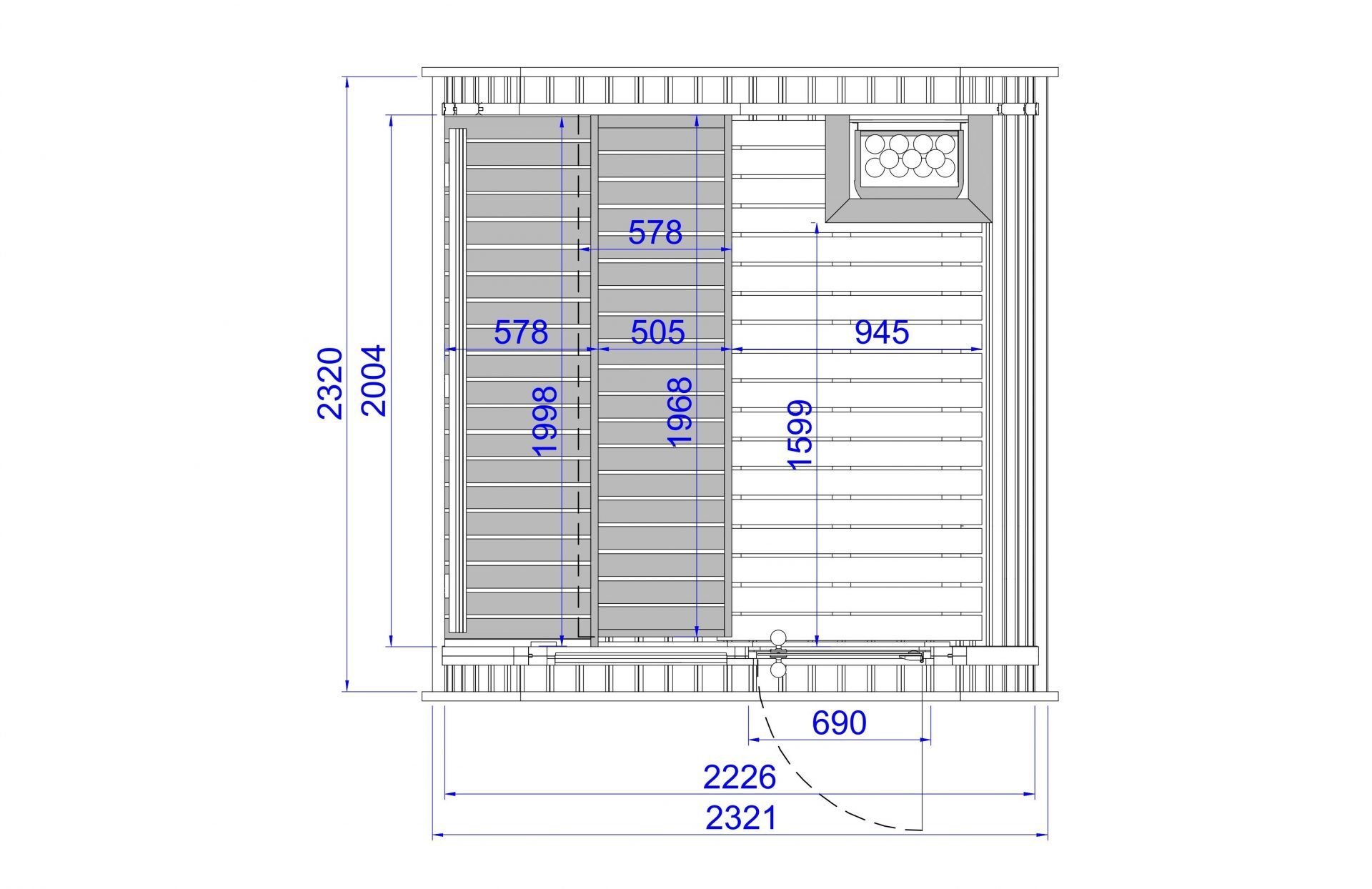 Fasssauna Premium Quadro 2.3x2.3 Grundriss