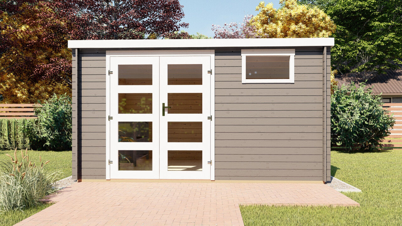 Gartenhaus Flachdach Funny 6 aus Holz mit Doppeltür – robustes Blockbohlenhaus
