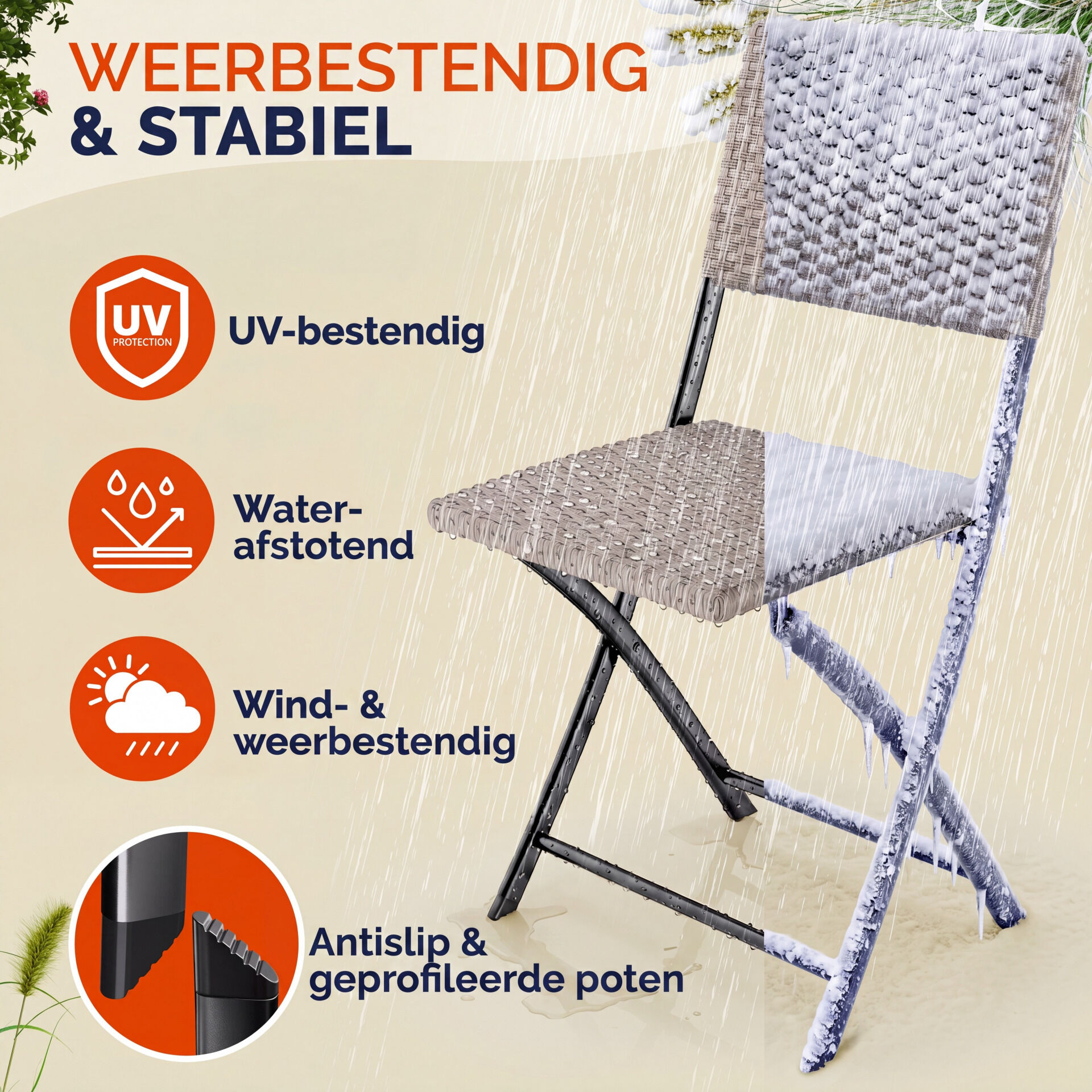 Polyrattan Klappstuhl Rom 2er-Set Creme