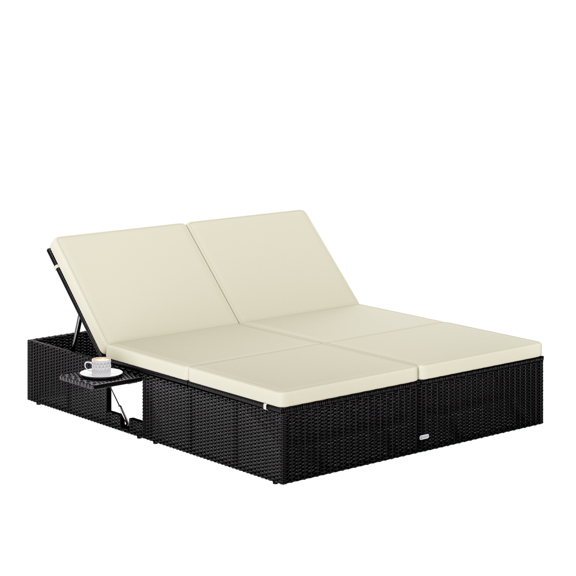 Polyrattan Sonnenliege Schwarz/Creme 200x160x33cm