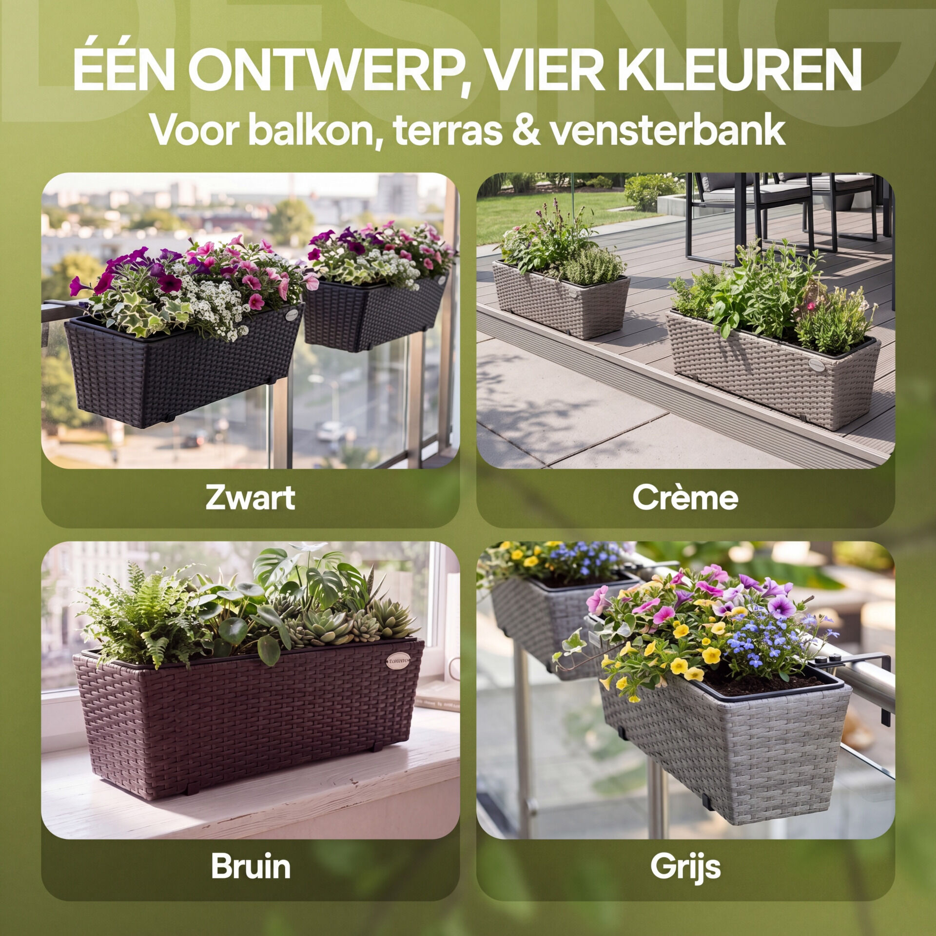 Polyrattan Blumenkasten 2er-Set Schwarz