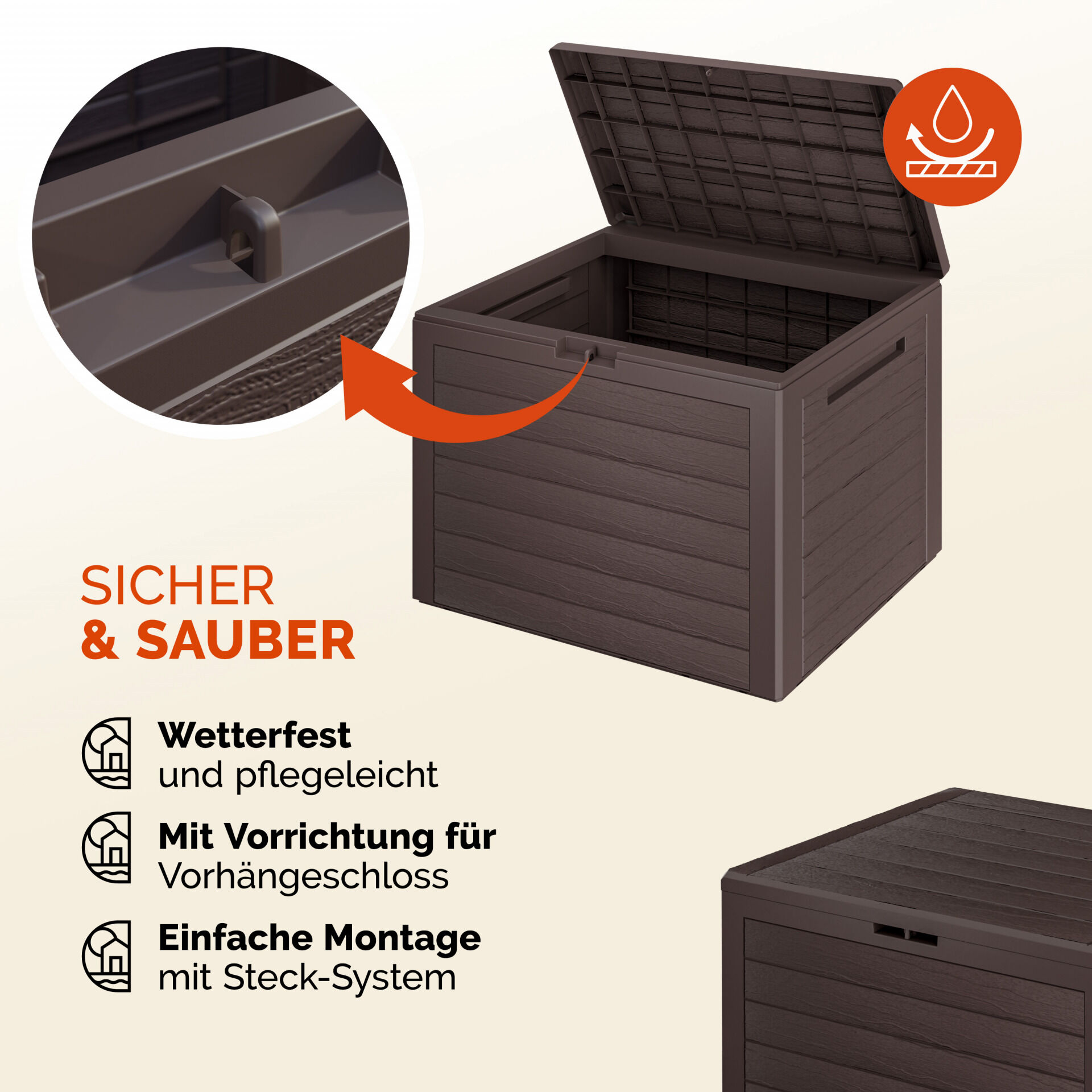 Gartenbox Lille 190L Braun in Holzoptik wetterfest abschließbar
