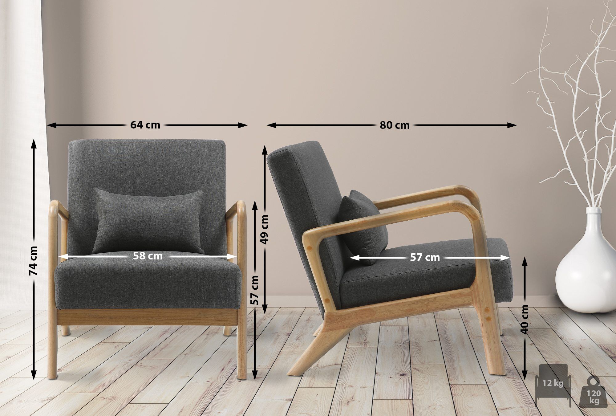 Sessel Hibbing Stoff, dunkelgrau