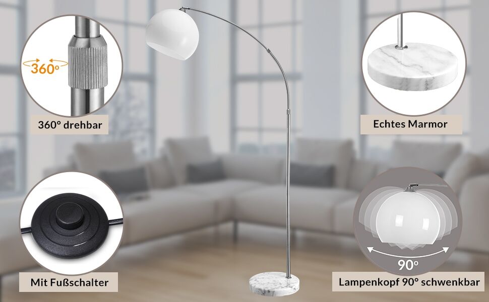 Design Bogenlampe 190-200cm verstellbar