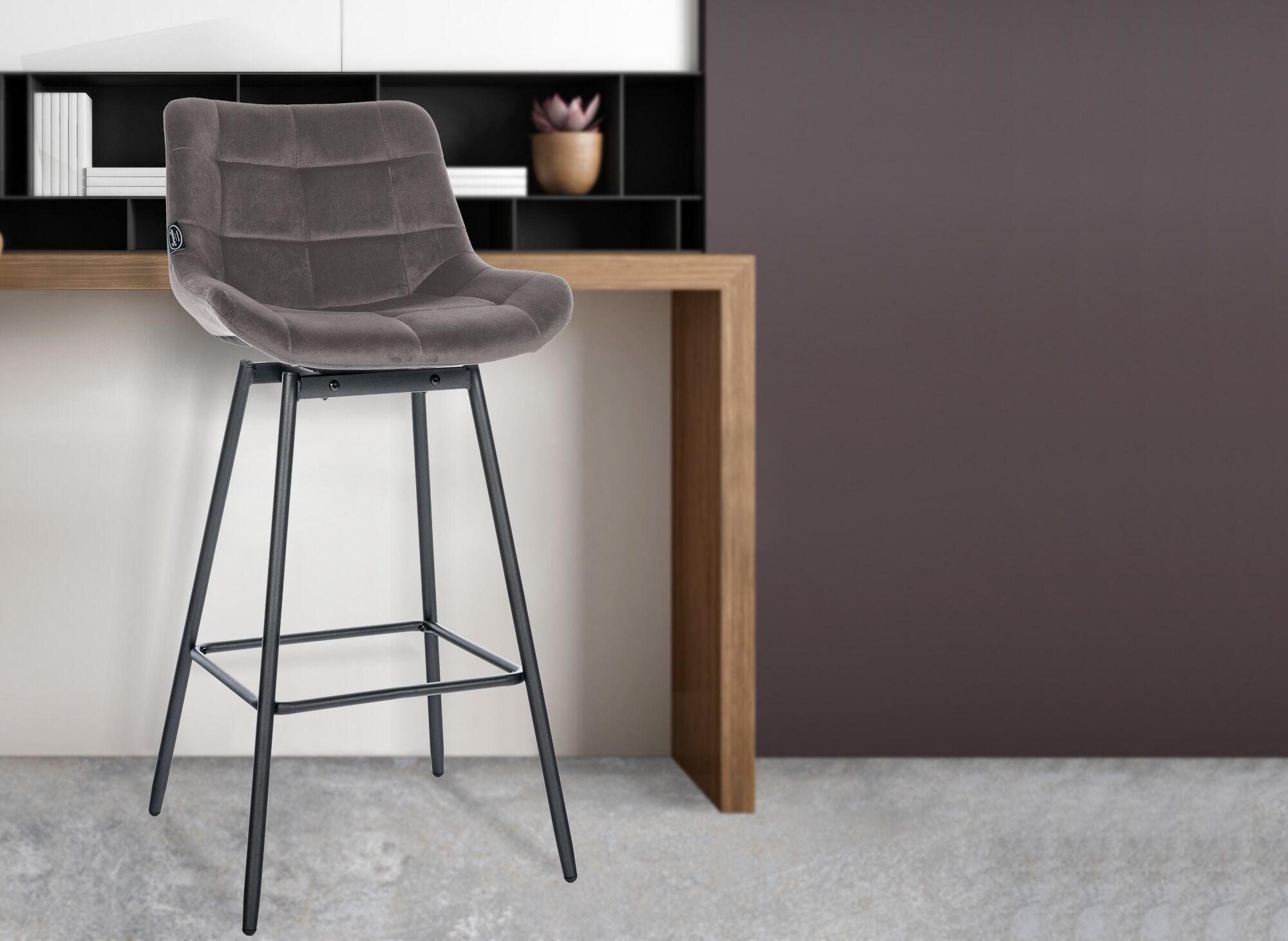 Barhocker Weston Schwenkbar Samt, grau