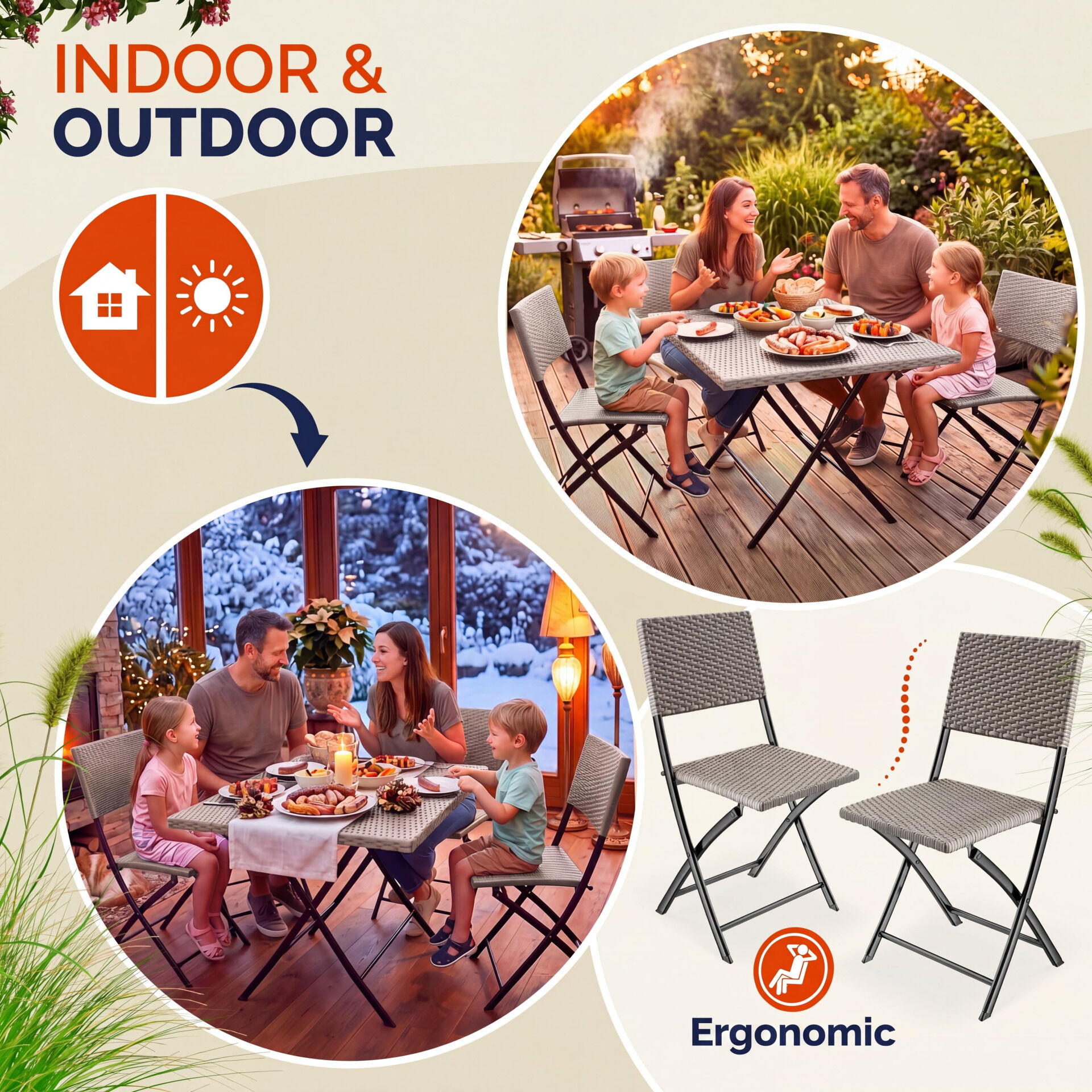 Polyrattan Gartensitzgruppe 3-tlg Creme