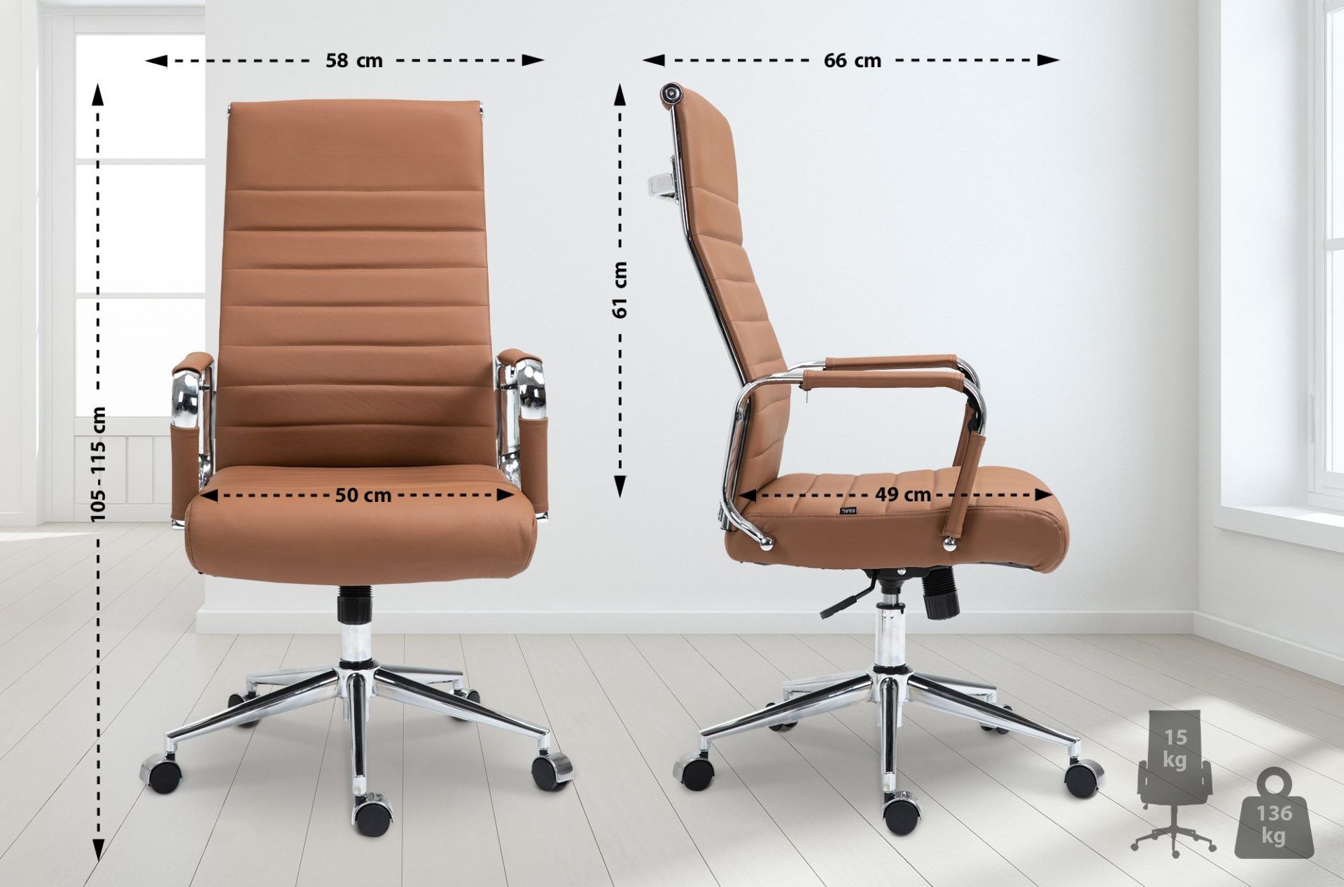 Bürostuhl Kolumbus Echtleder, hellbraun