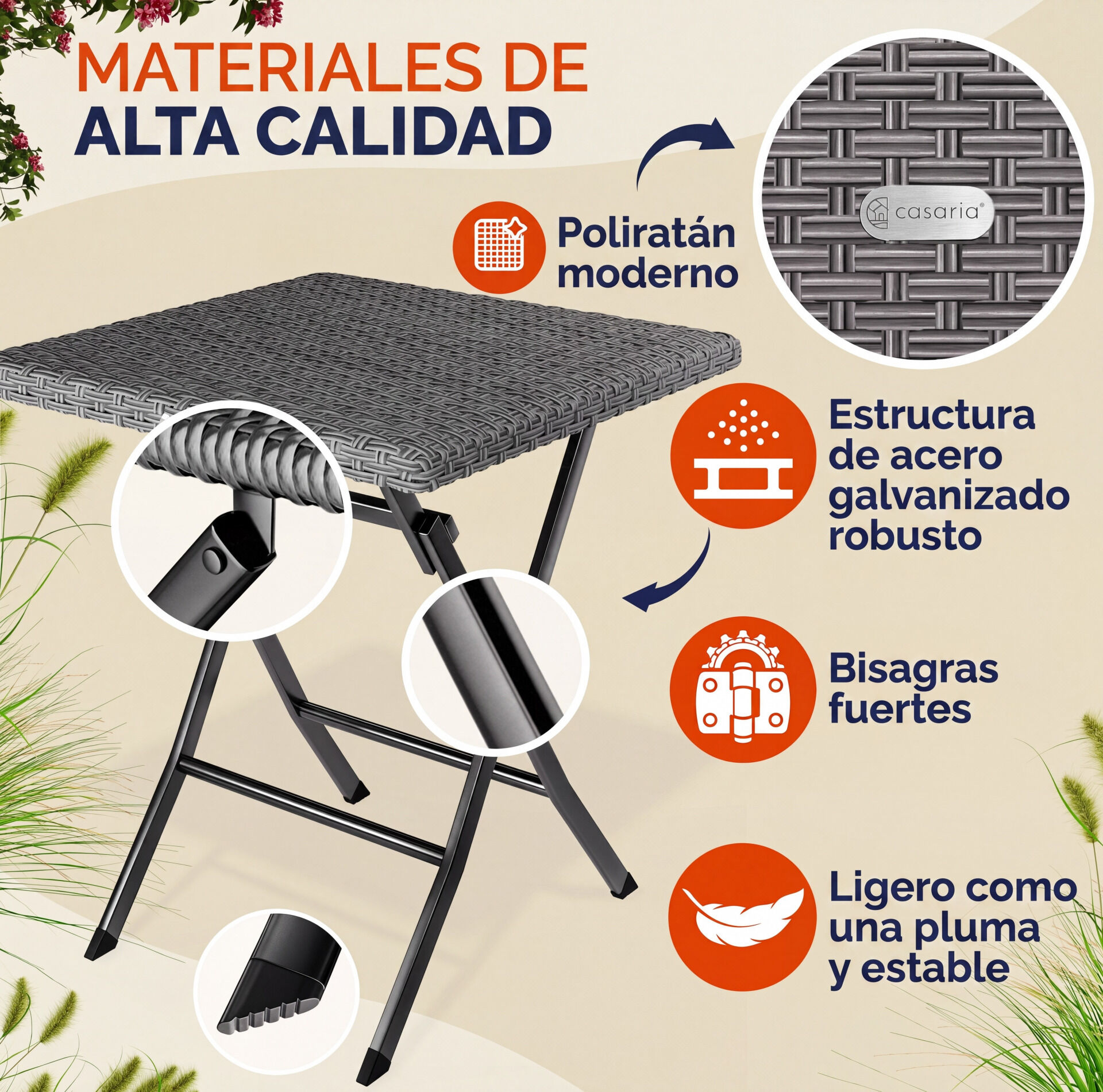 Polyrattan Klapptisch Rom Anthrazit 75x65x65cm