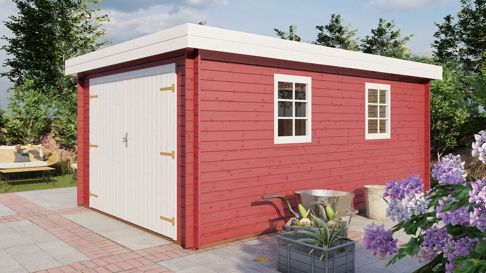 Flachdach Holzgarage Schweden 50 – 28 mm Blockbohlen Garage mit Holztor