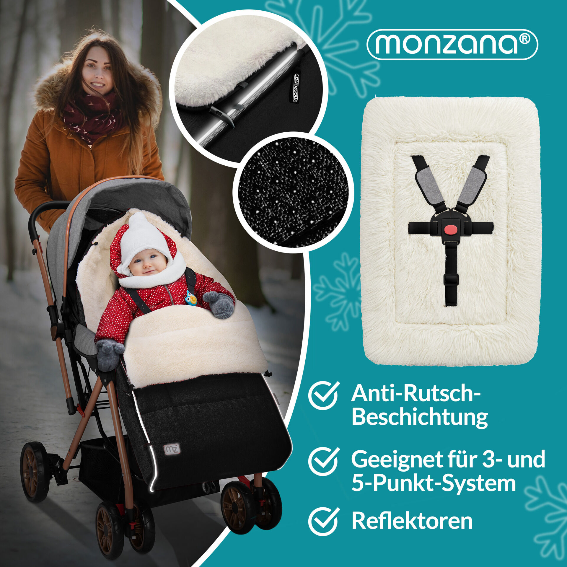 Babyfußsack Schwarz gefüttert Kinderwagen geeignet