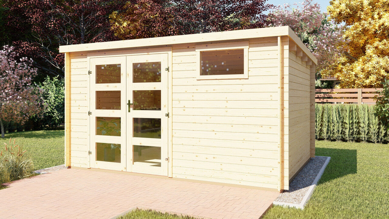 Gartenhaus Flachdach Funny 6 aus Holz mit Doppeltür – robustes Blockbohlenhaus