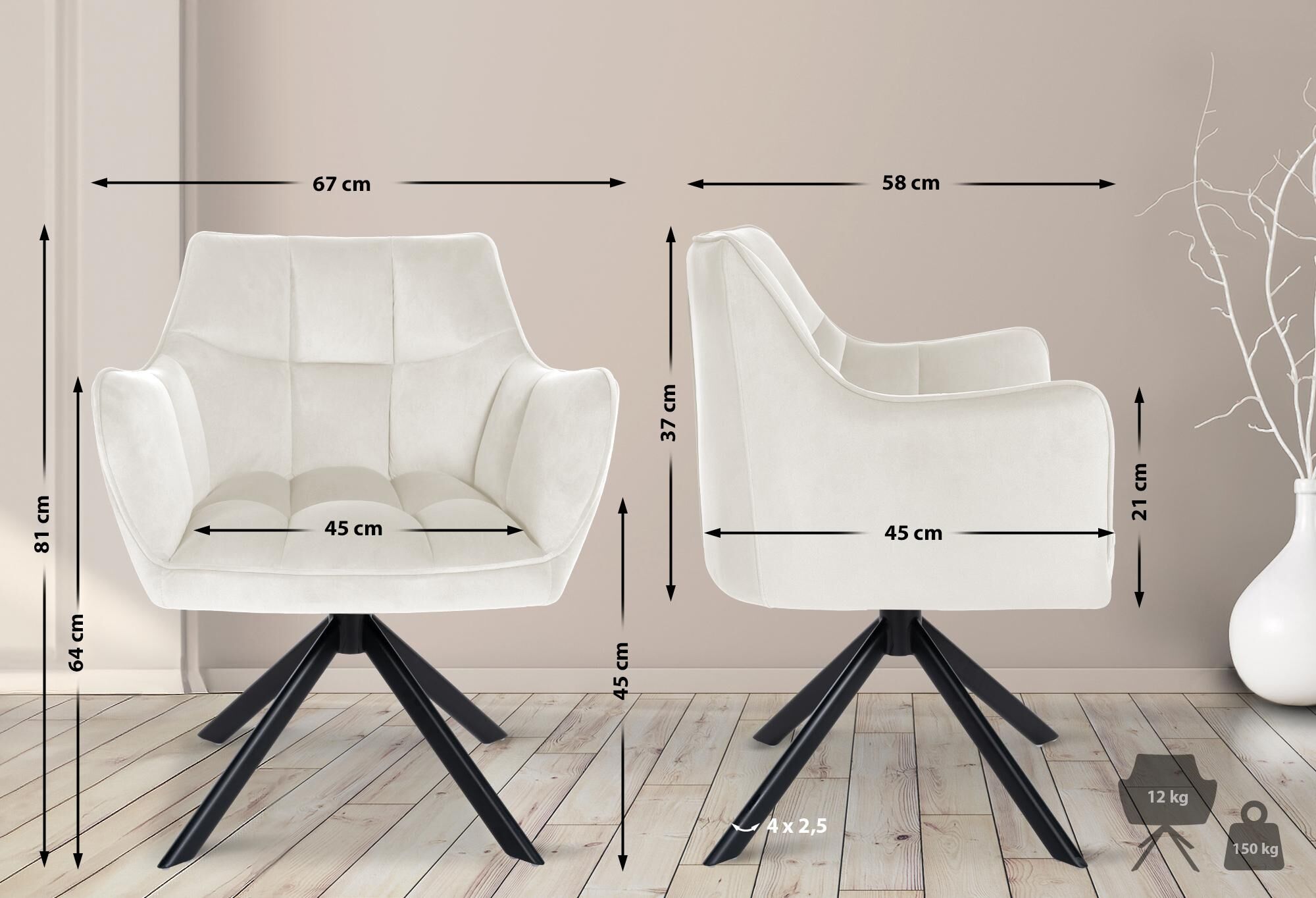 Esszimmerstuhl Swing Samt schwarz, creme