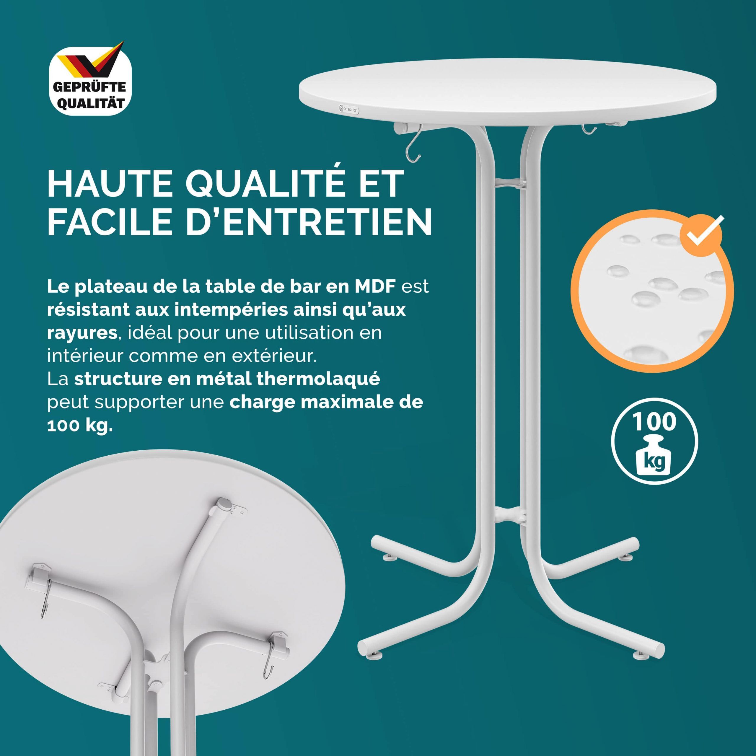 Stehtisch Weiß Ø70x110cm klappbar Outdoor höhenverstellbar bis 100kg