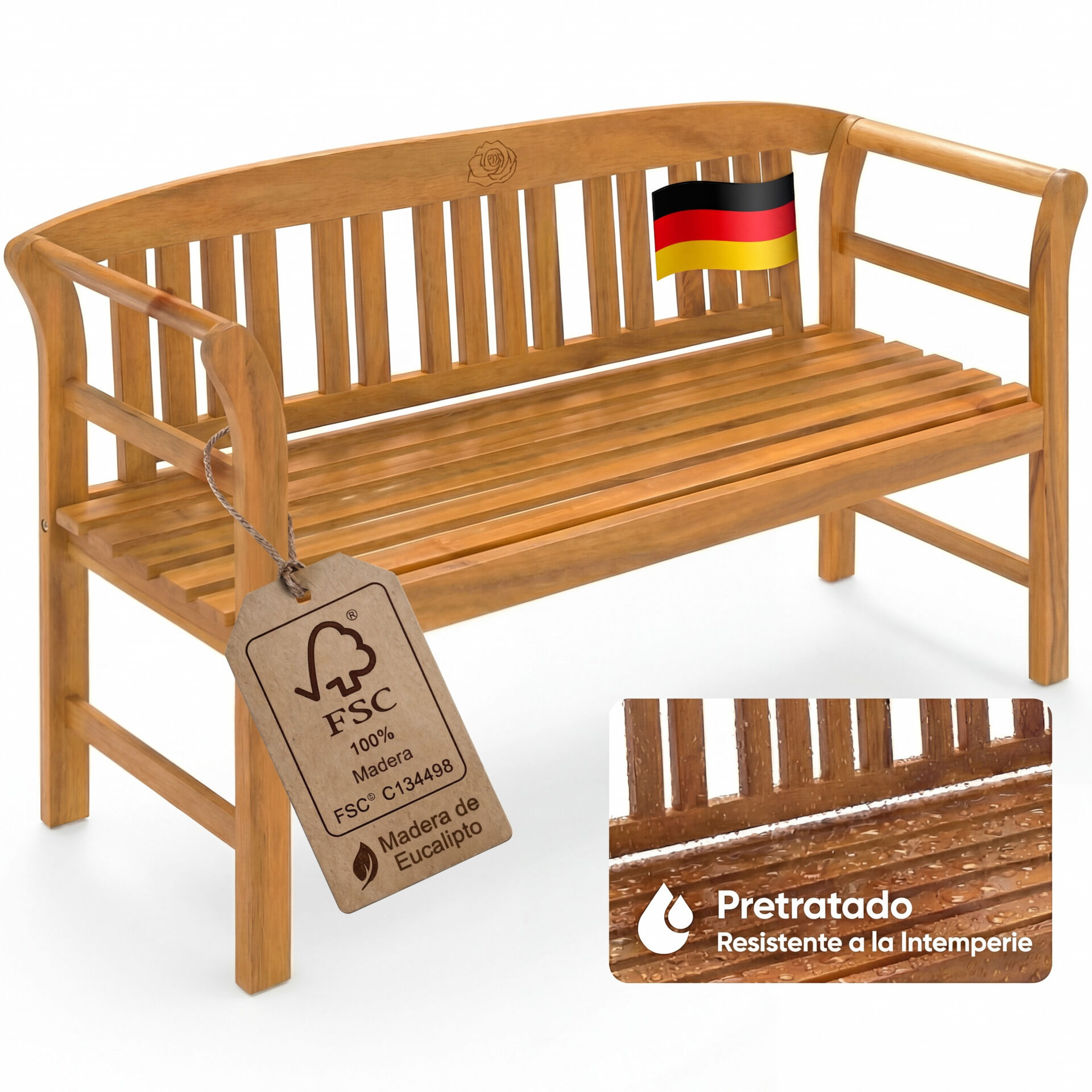 Gartenbank Rose Eukalyptusholz FSC®-zertifiziert 157x45x82cm