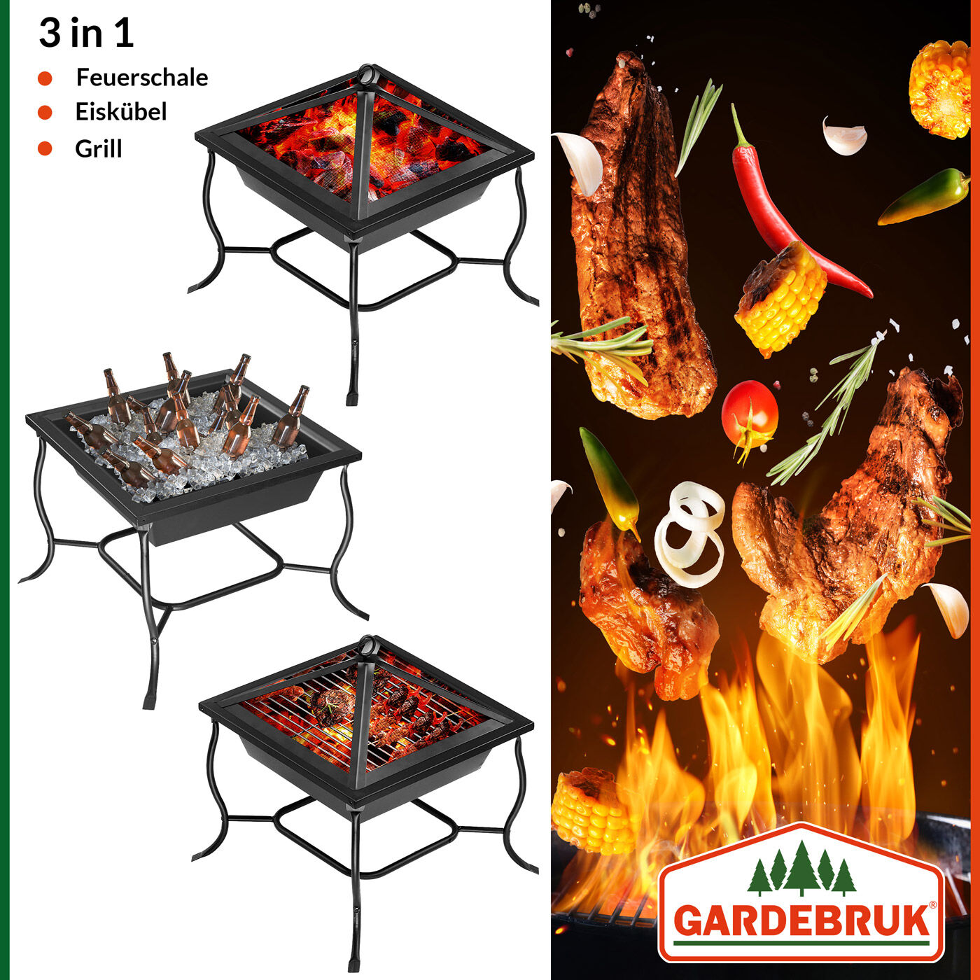 Feuerschale Stahl 45x45x31/45cm