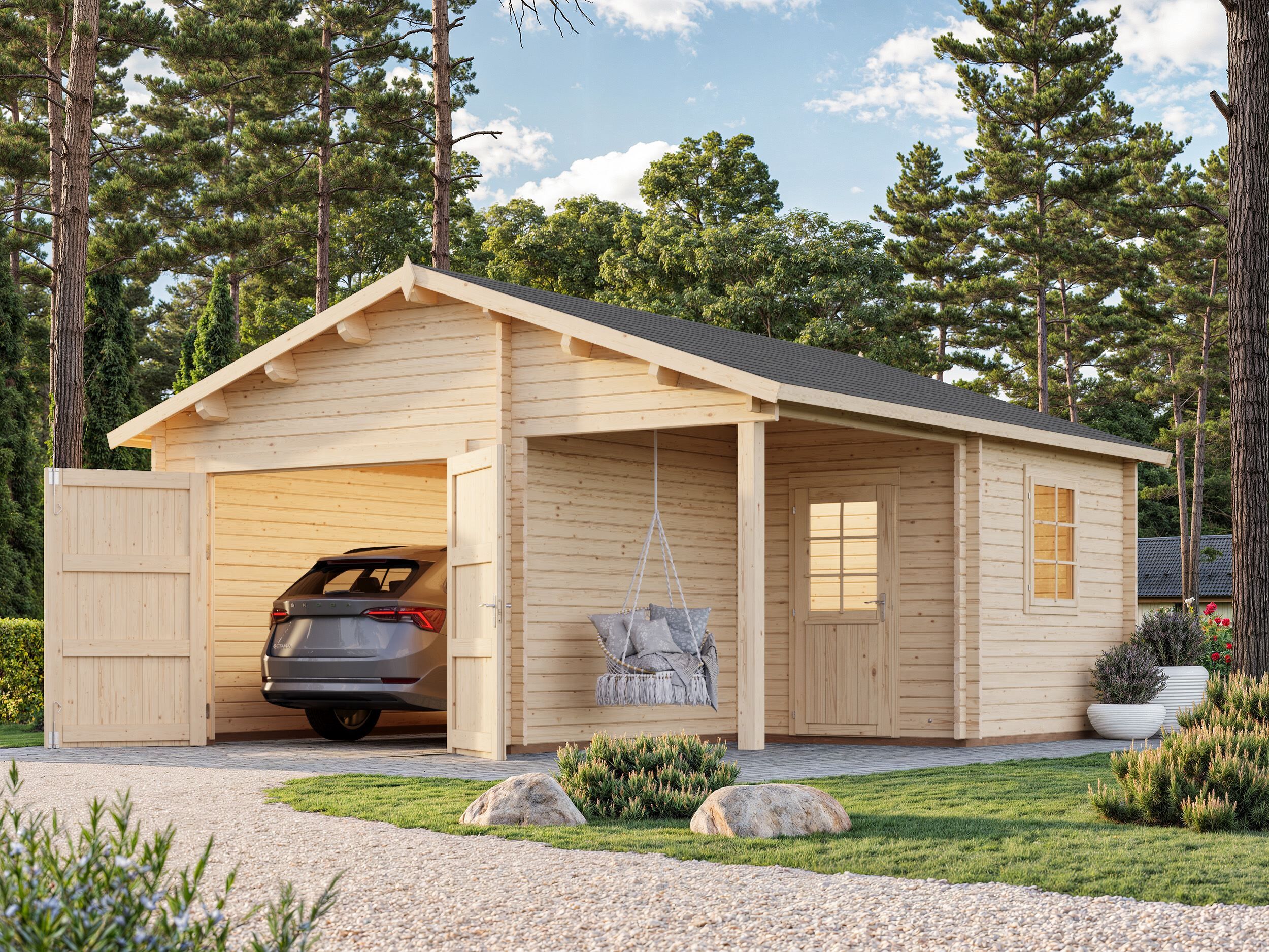 Palmako Holzgarage Roger 21,9+5,2 m² mit Holztor