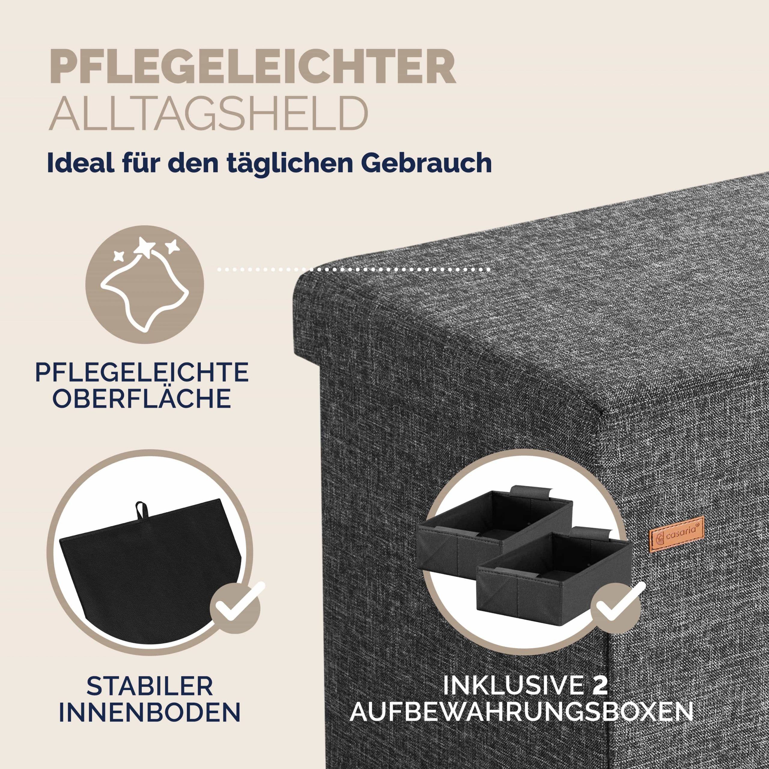 Sitzbank Dunkelgrau 115x38x38cm mit Stauraum faltbar