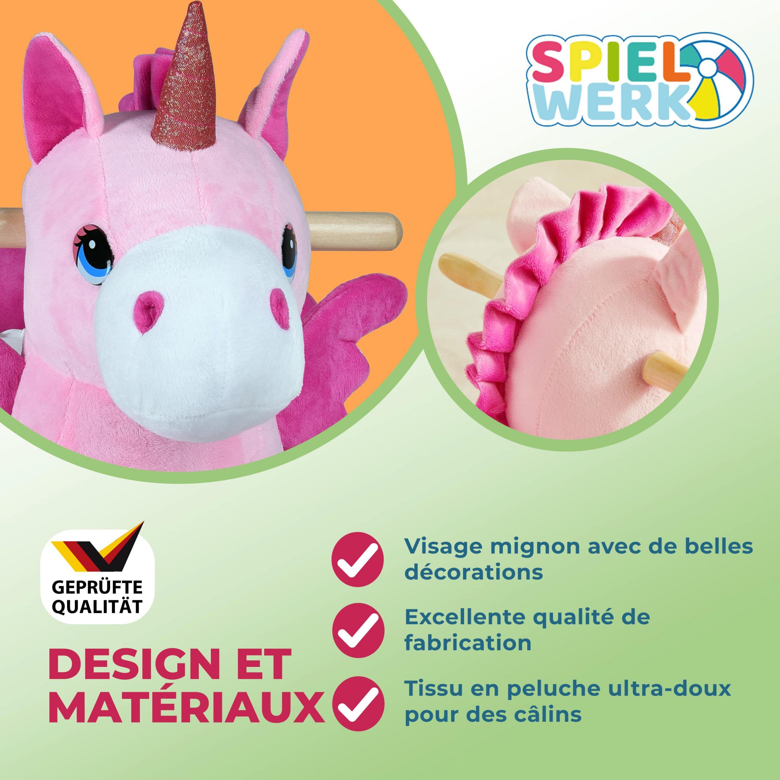 Schaukeltier Einhorn Rosa mit Sicherheitsgurt