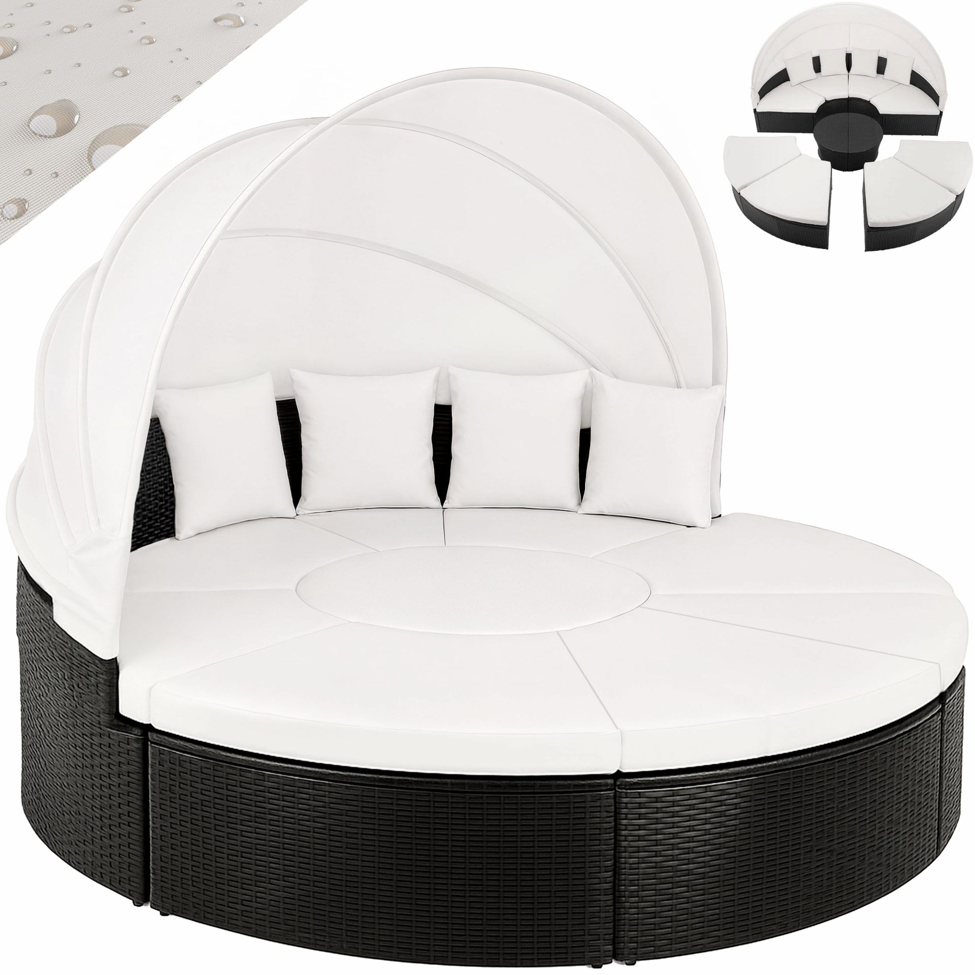 Polyrattan Sonneninsel Schwarz/Creme Ø230cm