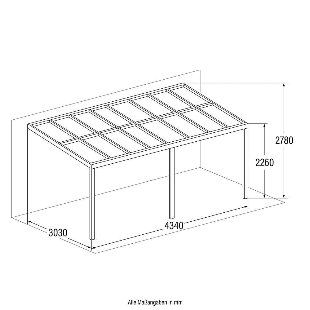Terrassenüberdachung SOLIS - 435 / 442 x 300 / 303 x 278 / 226 cm Grau
