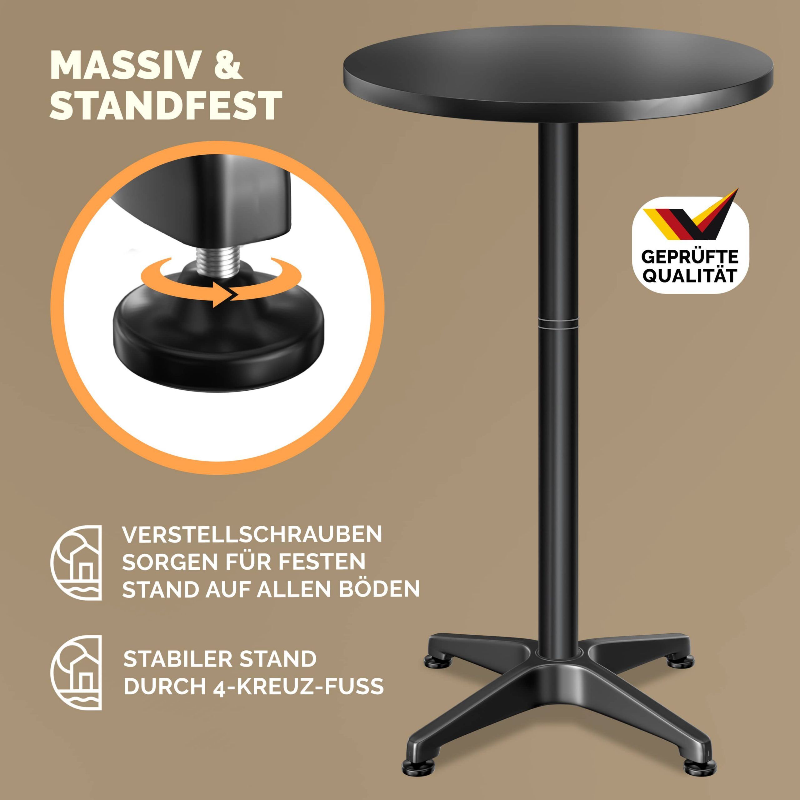 Stehtisch 2er-Set Ø60cm höhenverstellbar 70/115cm klappbar Alu Schwarz