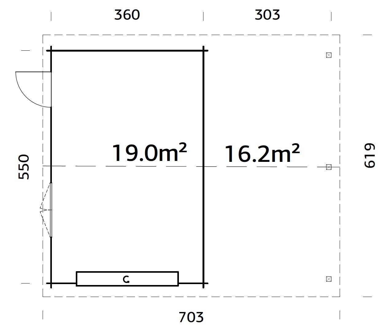 Palmako Holzgarage Roger 19,0+16,2 m2 mit Sektionaltor