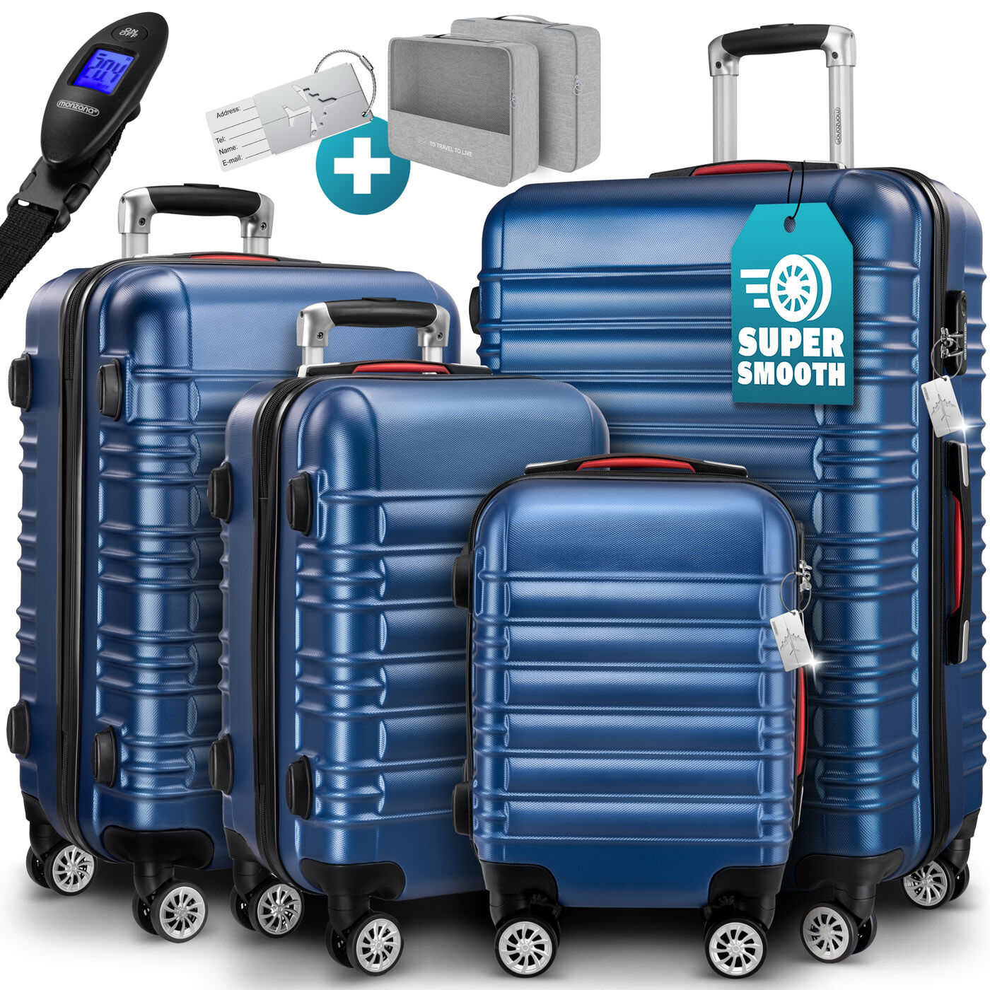Hartschalenkoffer Set 4-tlg mit Zubehör Rollen 360º Blau ABS